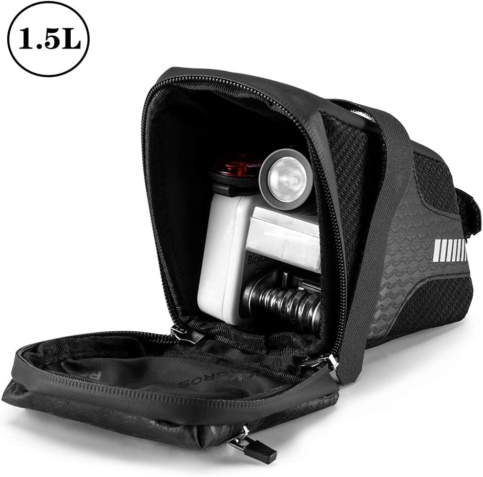 ROCKBROS Bike Saddle Bag Cycling Wedge Pack 1.5L Bicycle under Seat Pouch for Mountain Road Folding Bike Accessories Storage image number 6