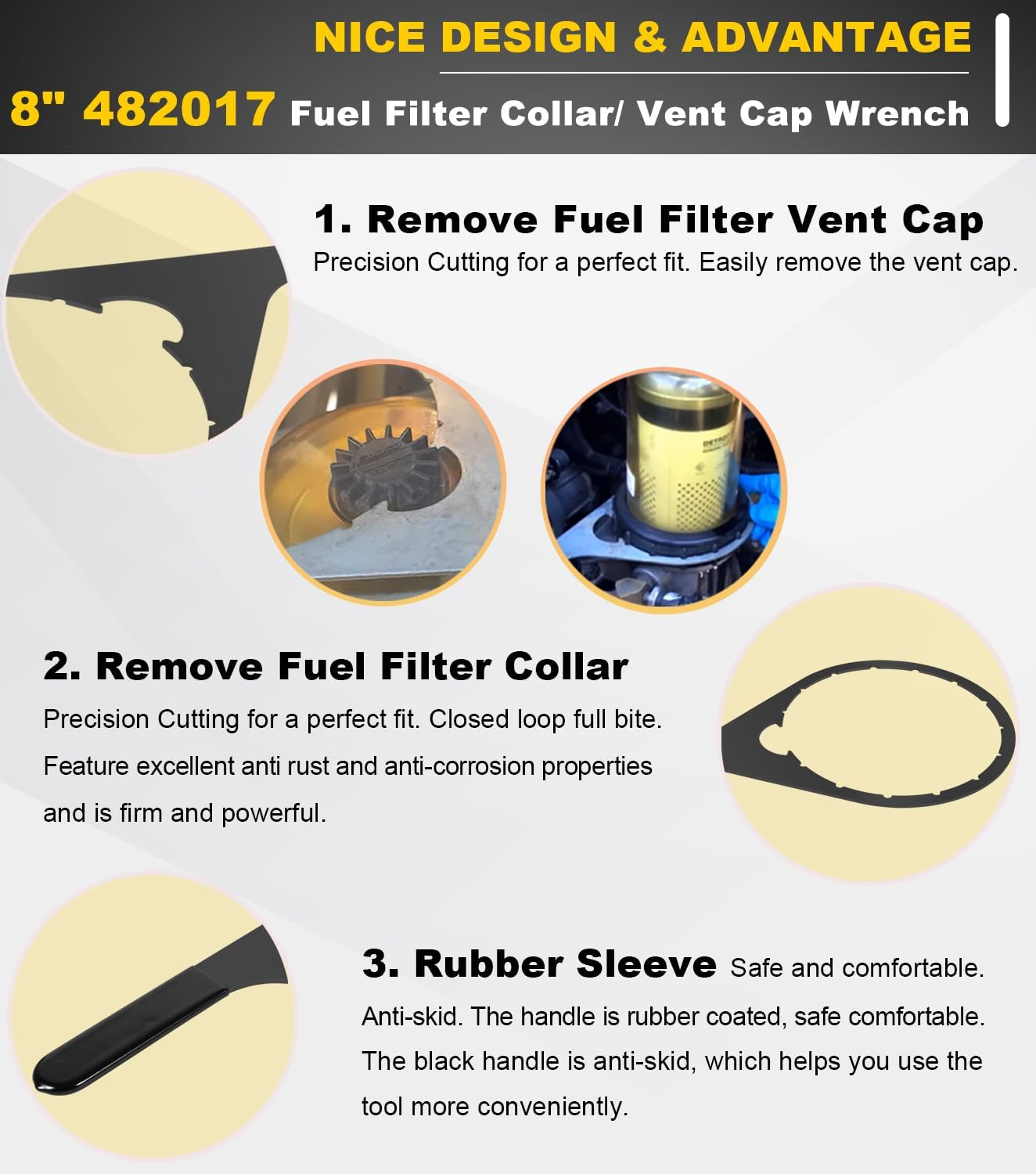 8" 482017 Fuel Filter Collar Vent Cap Wrench Metal for Davco Fuel Pro 482, 483, 485, 487, 488, 782 and Shop Pro Fxpinner with 8 Inch Inner Diameter image number 1