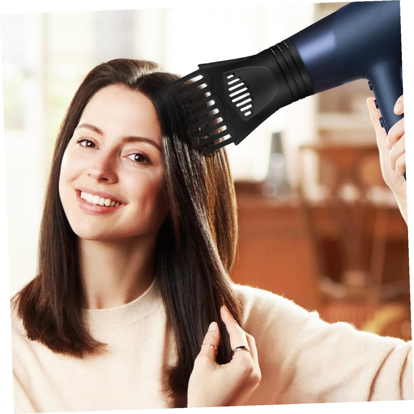 Healeved 2-Piece Professional Plastic Hair Dryer Nozzle Diffuser Set Comb and Long Flat Nozzle Attachment for Universal Hairdryers for Smoothing and Detangling Hair