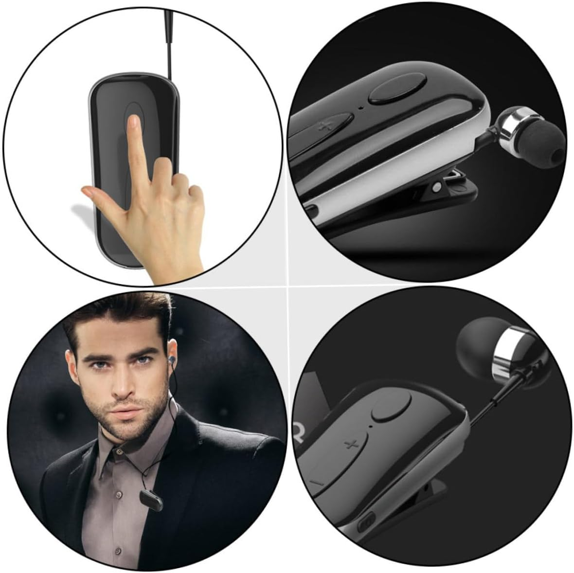 KALLORY Retractable Wireless Earbuds for Sports Clip-On Design Noise Cancelling Comfortable Fit for Running and Cycling Black image number 5