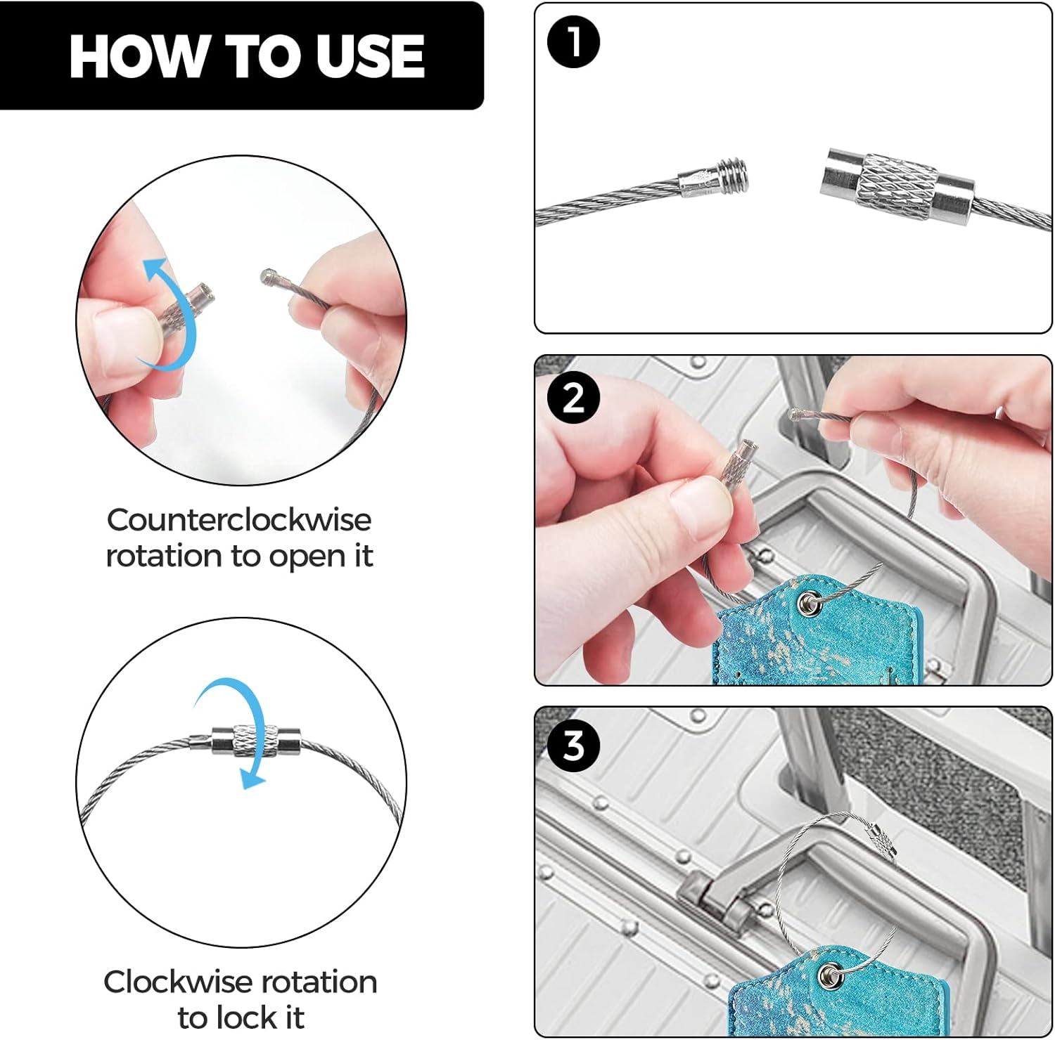JOTO 2 Pcs Luggage Tags with Name ID Card and Stainless Steel Loop, Leather Luggage Labels Hard Wearing Suitcase Tags for Quickly Spot Your Travel Luggage Suitcase Bag -Blue Sandy Wave image number 3