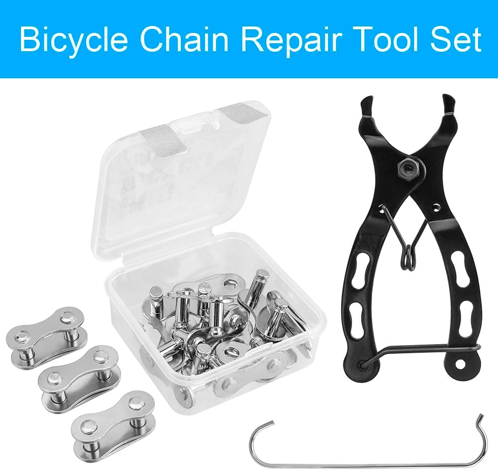 Yakamoz Bicycle Chain Repair Tool Set, Bike Chain Tool with 10Pairs Quick Reusable Master Link Single Speed Chain Joint Connector + Bike Chain Plier for Speed Chains Repair Tool Kit