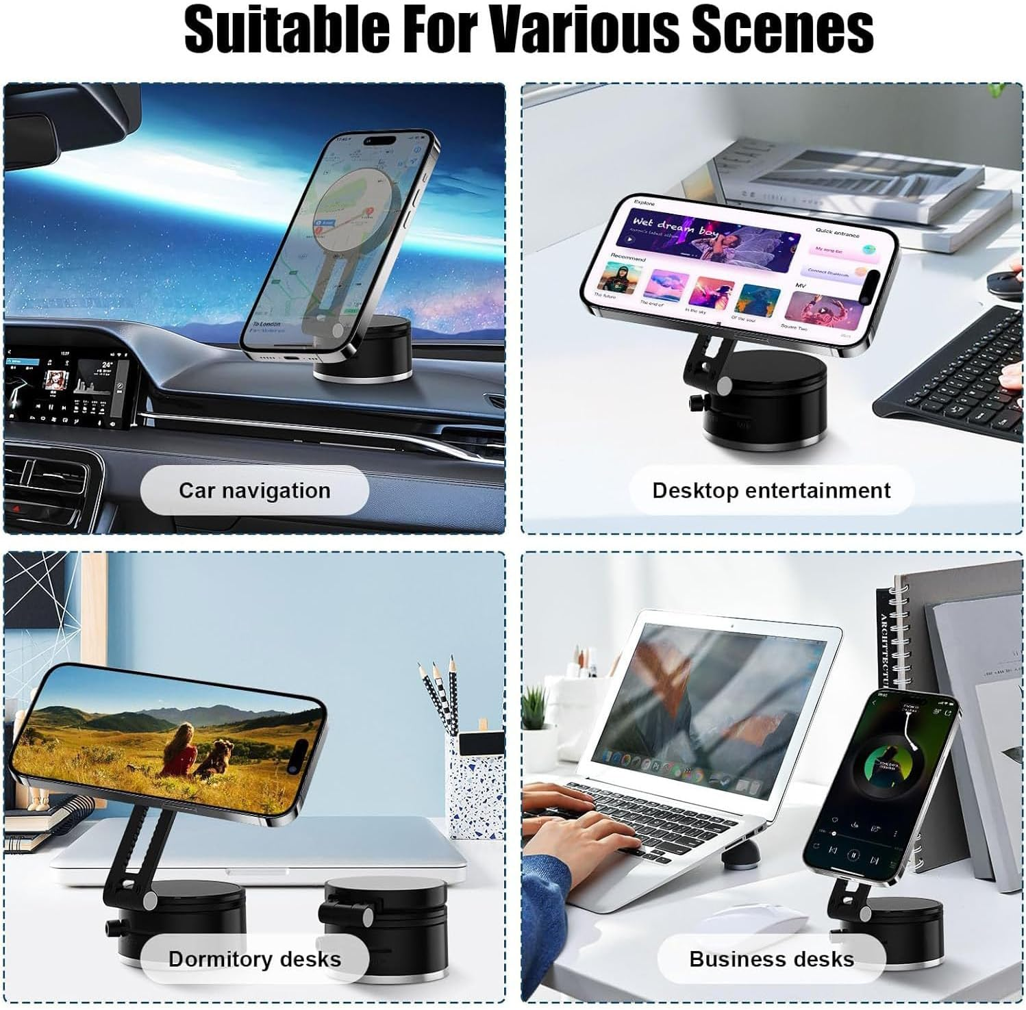 Wzenclave Magnetic Car Phone Holder, Extendable and Adjustable Foldable Car Holder with Vacuum Suction Phone Holder, Universal Shower/Car/Mirror image number 2