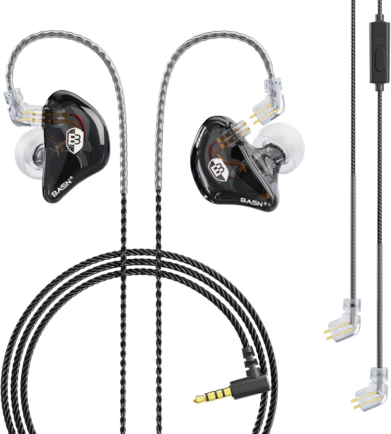 BASN Bsinger Professional in Ear Monitor Headphones, Dual Drivers MMCX IEM Earbuds with Mic, Clear Sound Hifi Earphones for Musicians Drummers and Stage (Black, MMCX)