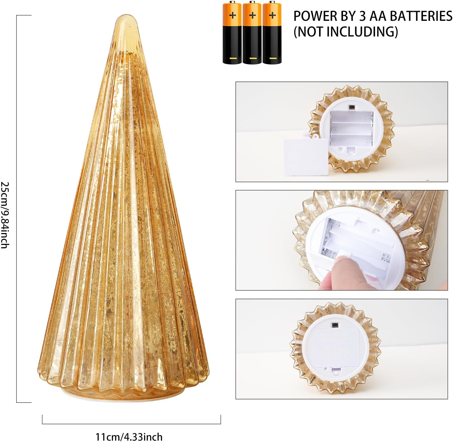 Mercury Glass Christmas Tree with LED Lights,Upgraded Table Top Christmas Tree Decorations with Timer,Widely Applicable to Party,Holiday Home and Mantel Decor (Gold)