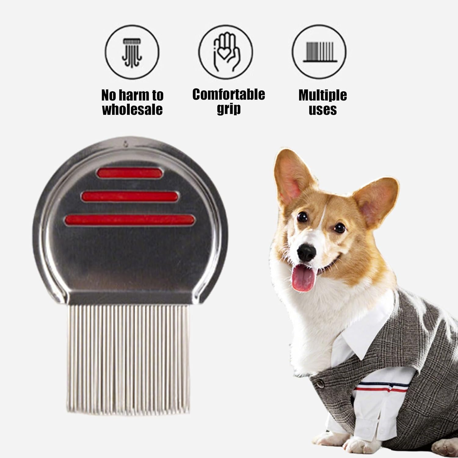 RIBHNXHI Lice Comb, Professional Stainless Steel Louse Nit Comb for Head Treatment 2Pcs image number 3