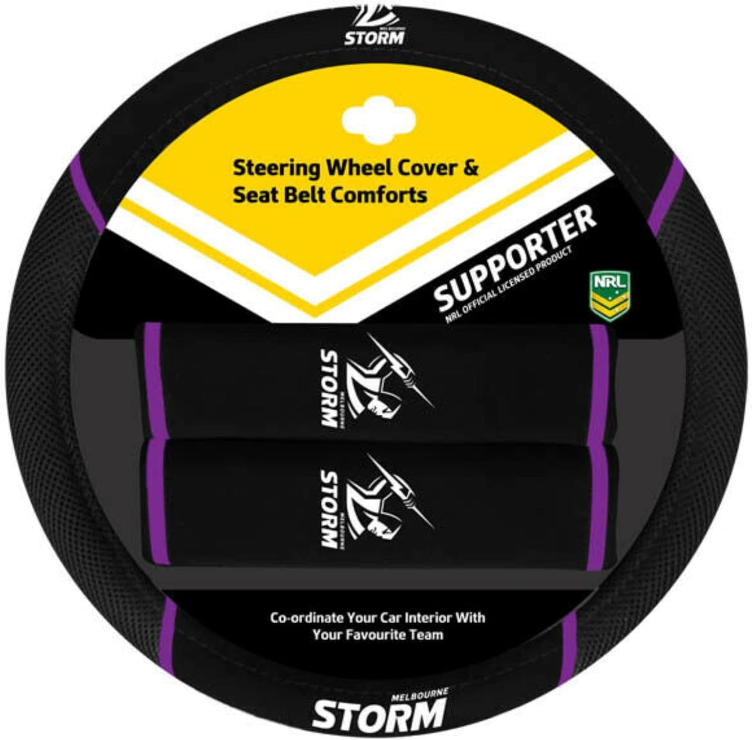 Sperling Melbourne Storm Official NRL Steering Wheel Cover and Seat Belt Cover Set image number 1