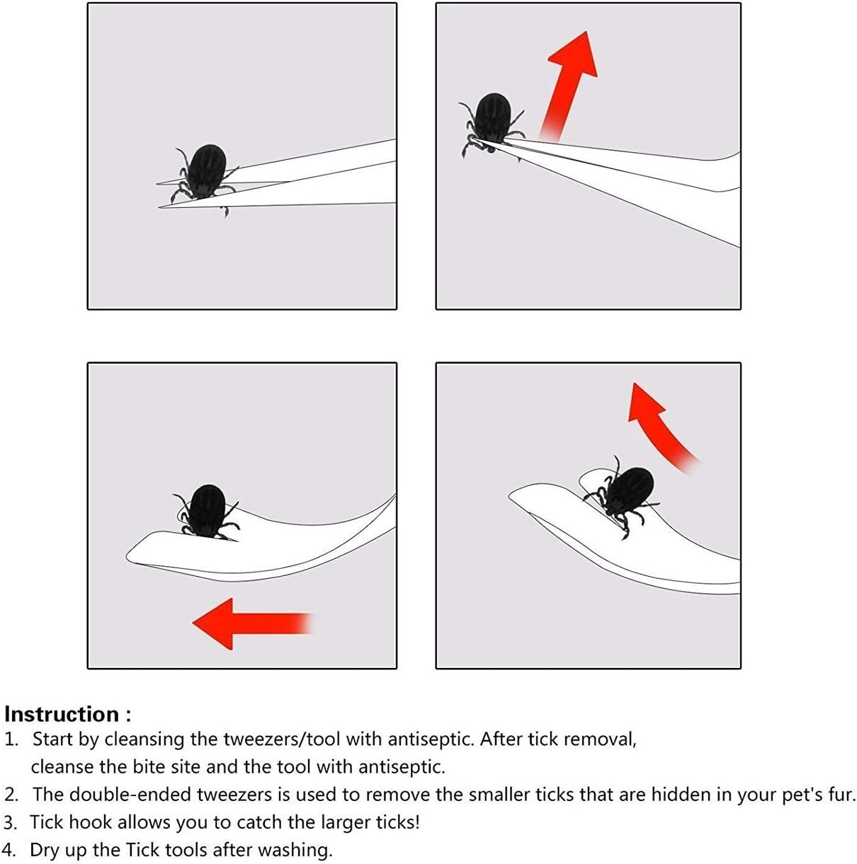 3 Pack Tiick Remover Tool Set Stainless Steel Tiick Remover Kit for Cats and Dogs image number 1