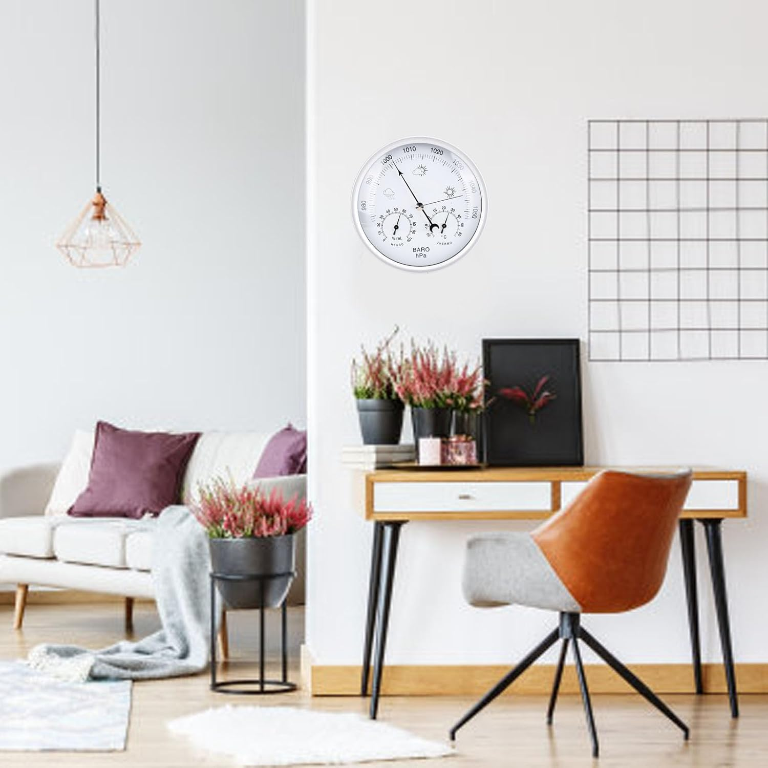 Jiawu 3 in 1 All-Season Wall Hanging Thermometer Barometer Hygrometer, 132Mm/5.2In Diameter Aluminum Alloy round Dial Accurate Weather Station for Home Office Garden