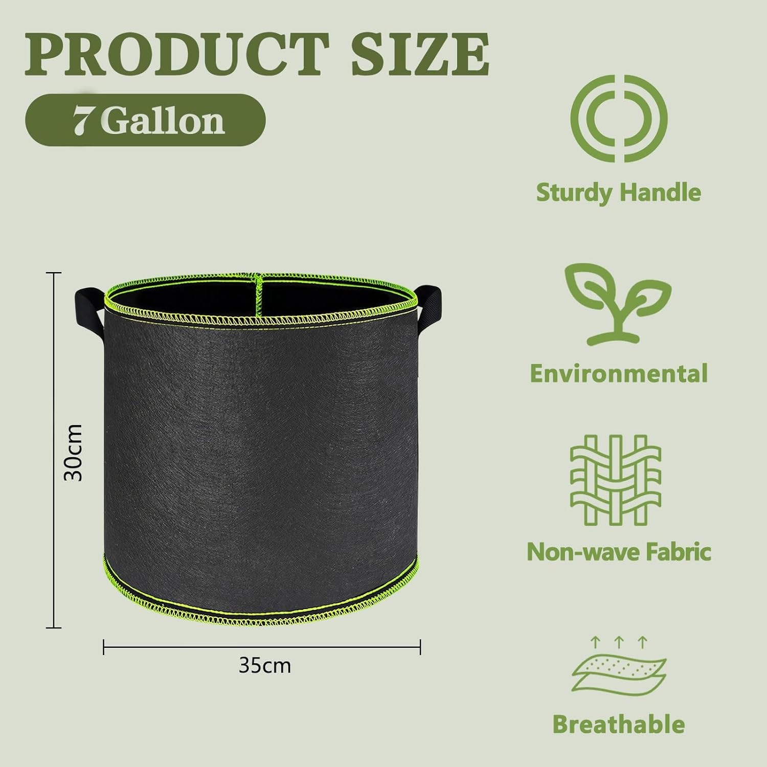4-Pack 7 Gallon Grow Bags, Heavy Duty Plant Grow Bags with Handles, Flower Grow Bag, for Potato, Breathable Fabric Pots for Tomatoes, Vegetables, Flowers for Garden Planting(35X30Cm, Black) image number 5