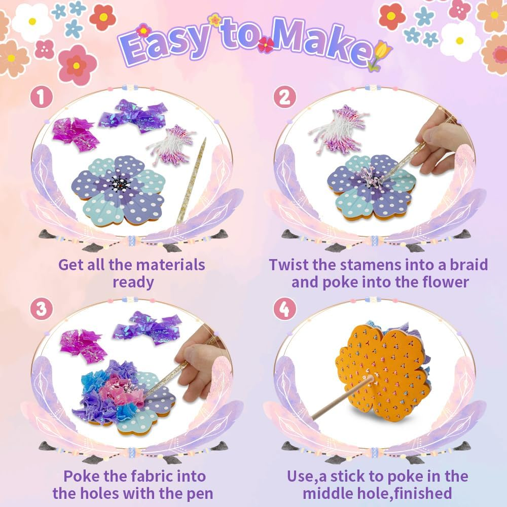 Poke Flower Arts & Craft Kits for Kids - DIY Poke-In Art Flower Bouquet with 8 Flowers 2 Butterflies for Girls Birthday Presents Party Favors Classroom Art Activity Flower Gifts for Girls Toys Age 4+ image number 2