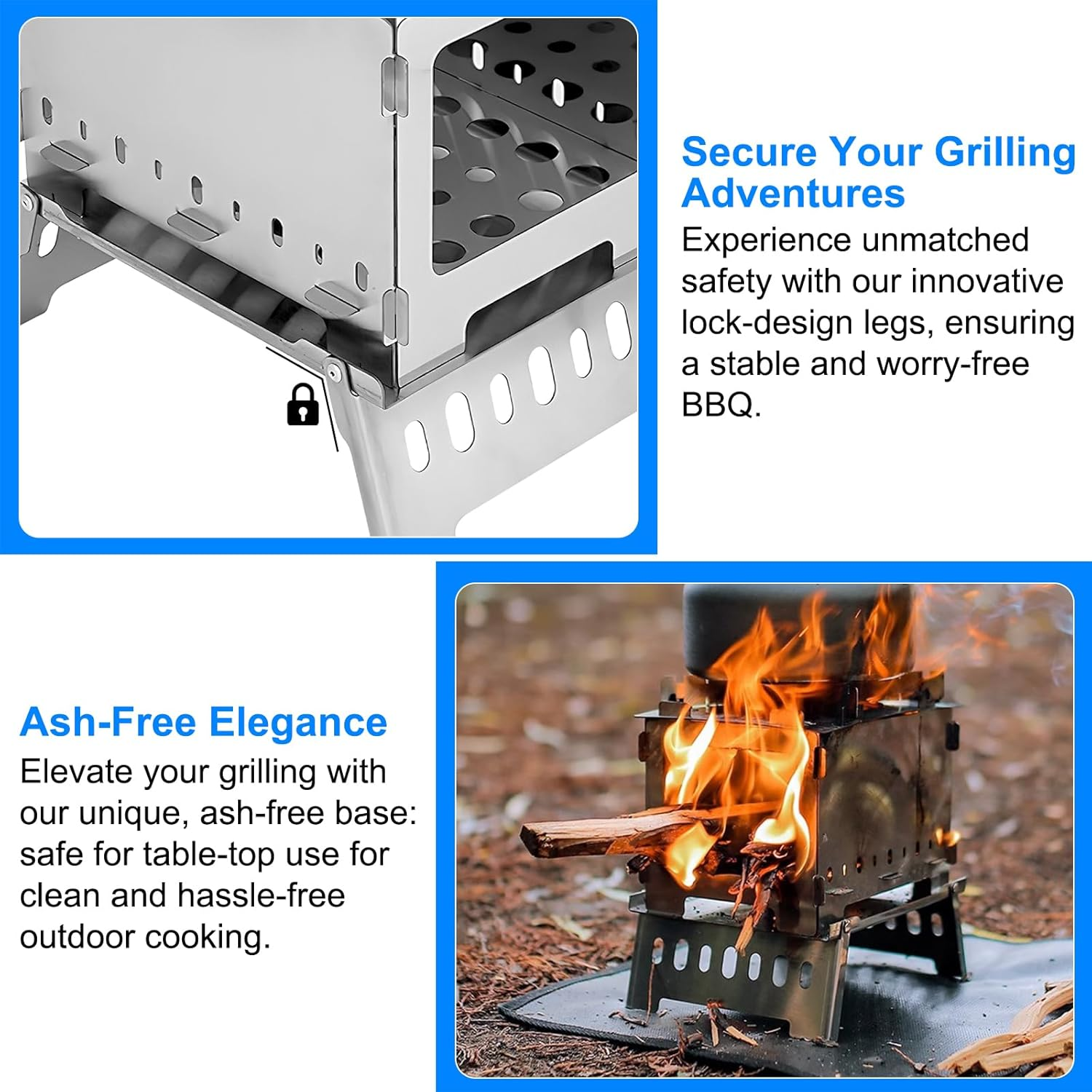 DAWRIS Wood Stove Portable Hobo Cooker, Foldable and Windproof Backpack Stove Made of Stainless Steel with Carry Bag, 3-In-1 Multifunctional for Solo Camping, Backpacking, Hiking image number 4