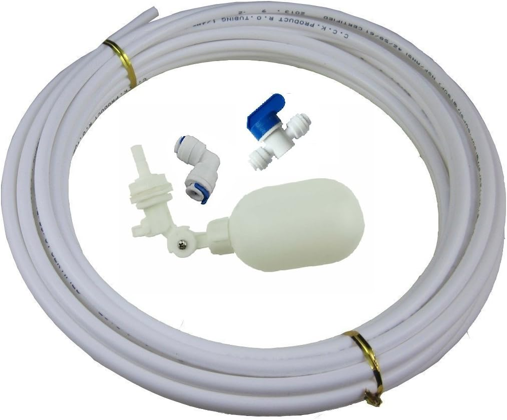 1/4 Inch Tube Float Valve Kit for RO Water Reverse Osmosis System Water Filter Push in to Connect Pipe Hose Tube Fittings（Ball Valve +L+15 Feet Pipe） (White) image number 1