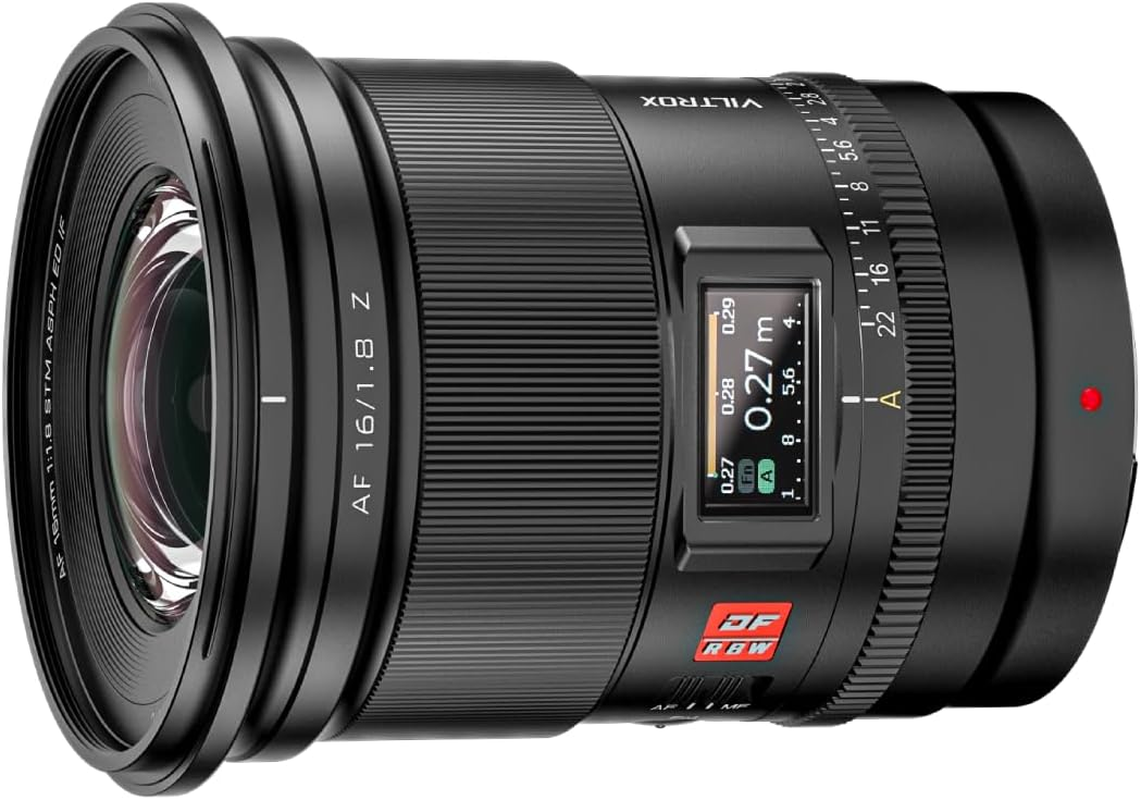 Viltrox AF 16Mm F1.8 Z, Pro Level, Wide Angle, Autofocus, Digital Full Frame DF Camera Lens, with LCD Screen Customizable Button AF/MF Switch for Nikon Z Mount Camera Zfc Z50 Z5 Z6 Z7 Z8 Z9 Z7 Mark II