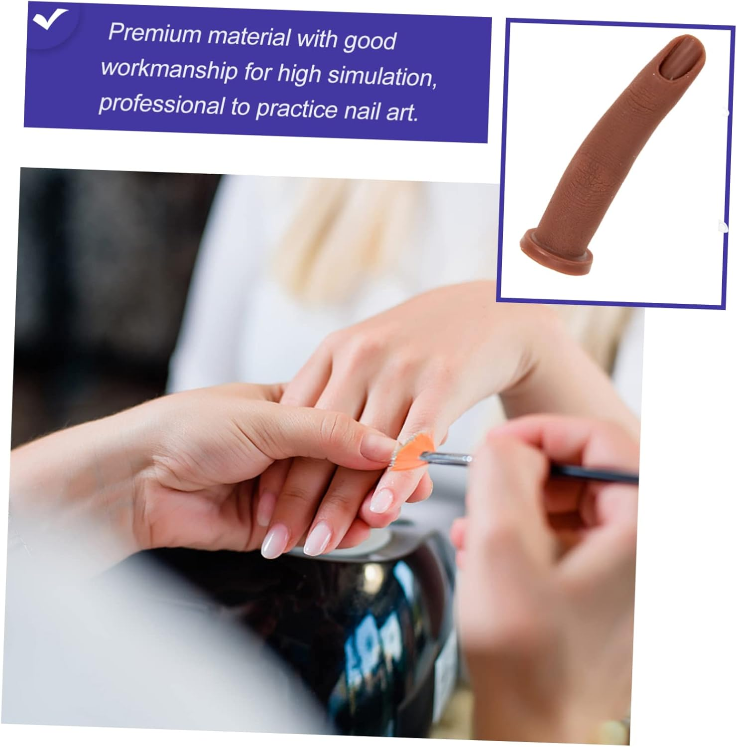 Healeved Nail Art Training Fake Finger to Practice Realistic Nail Practice Hand Sturdy Silicone Prosthetic - Brown image number 5