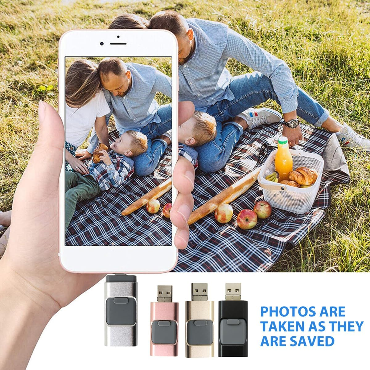 LINGSEE New 64GB USB 3.0 Metal Drive Flash Drives Usb Flash Disk Stick for Iphone 7 8 11 12 13 Pro Max U Disk USB OTG Flash Drive Memory Stick Storage (Silver) - Gold image number 2