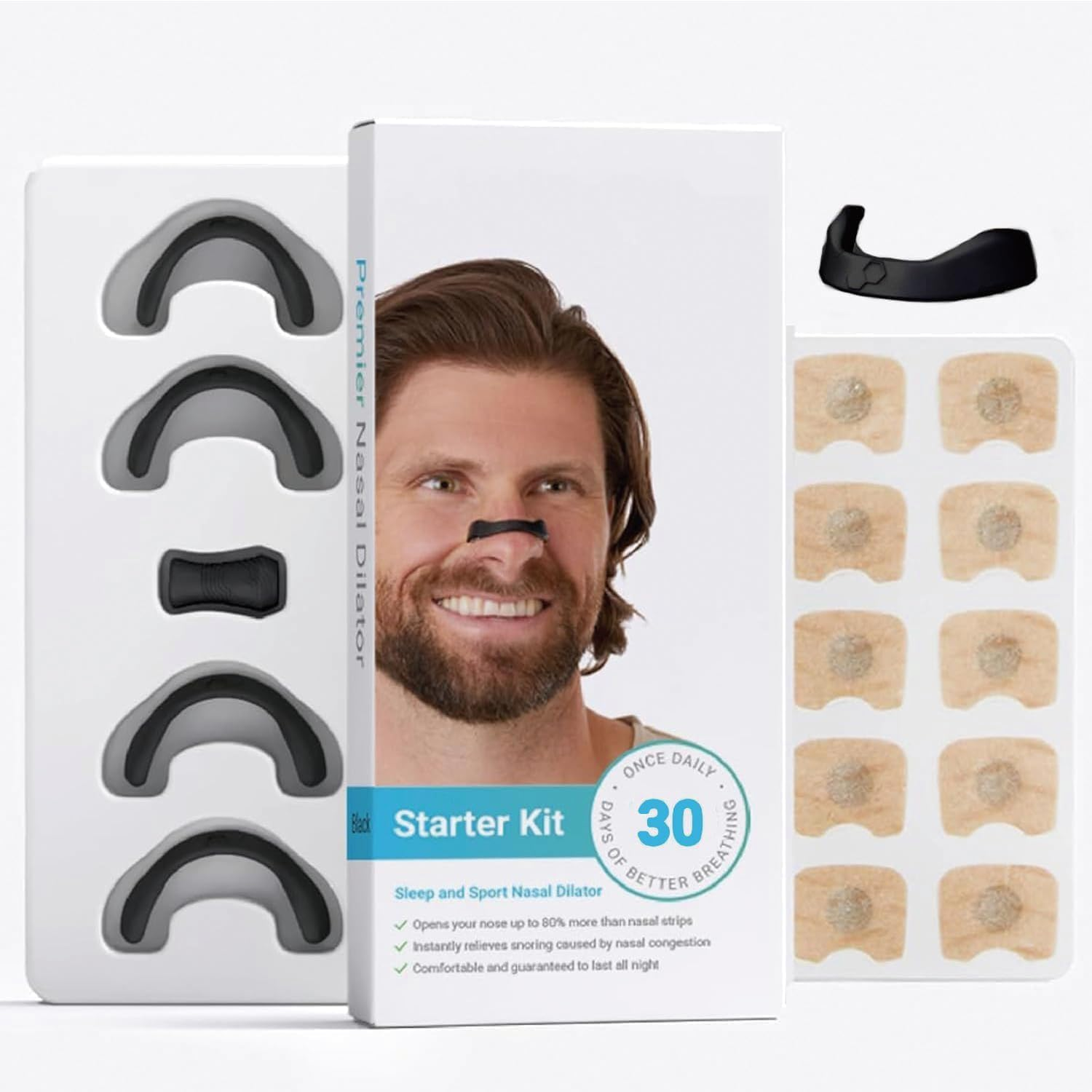 30 Days Breathing Nasal Strip Starter Kit - Magnetic Nasal Strips, Long-Lasting Anti-Snoring Equipment for Car, Travel, Hotel,Home and Business Trip (Black)