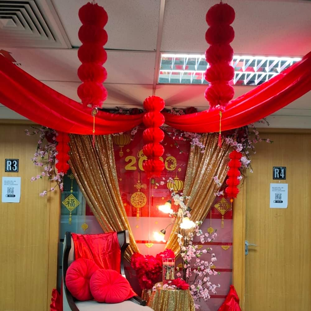 4 Strings 20 PCS Chinese Style Red Lantern String Paper Lanterns Decoration for Chinese New Year Spring Festival Mid-Autumn Festival Christmas Patio Garden Parties Decoration (Large) image number 3