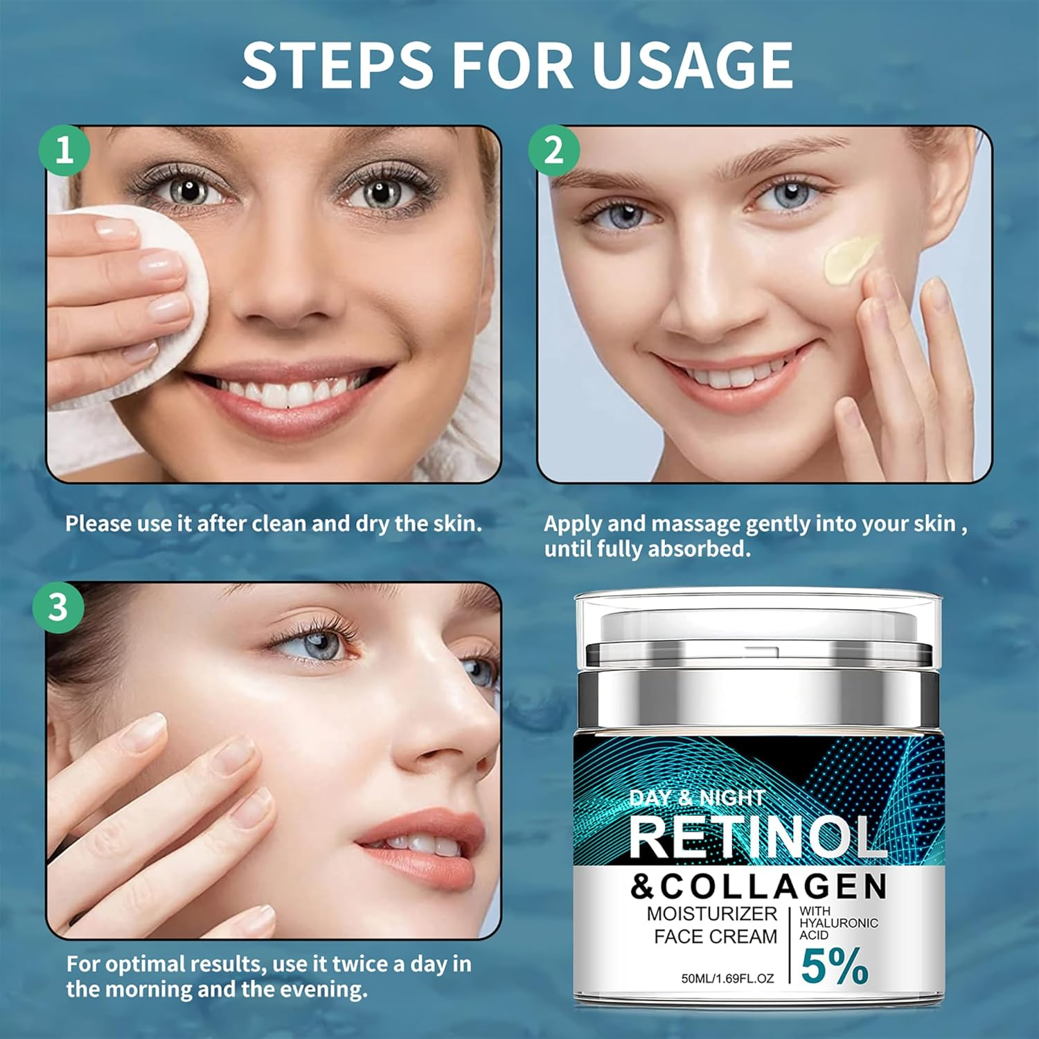 Retinol Cream Anti-Aging for Face with Collagen & 5% Hyaluronic Acid - Reduces Wrinkles & Dark Circles,Lifts & Firms Skin,Day and Night Moisturizer for All Skin Types (50Ml) image number 2