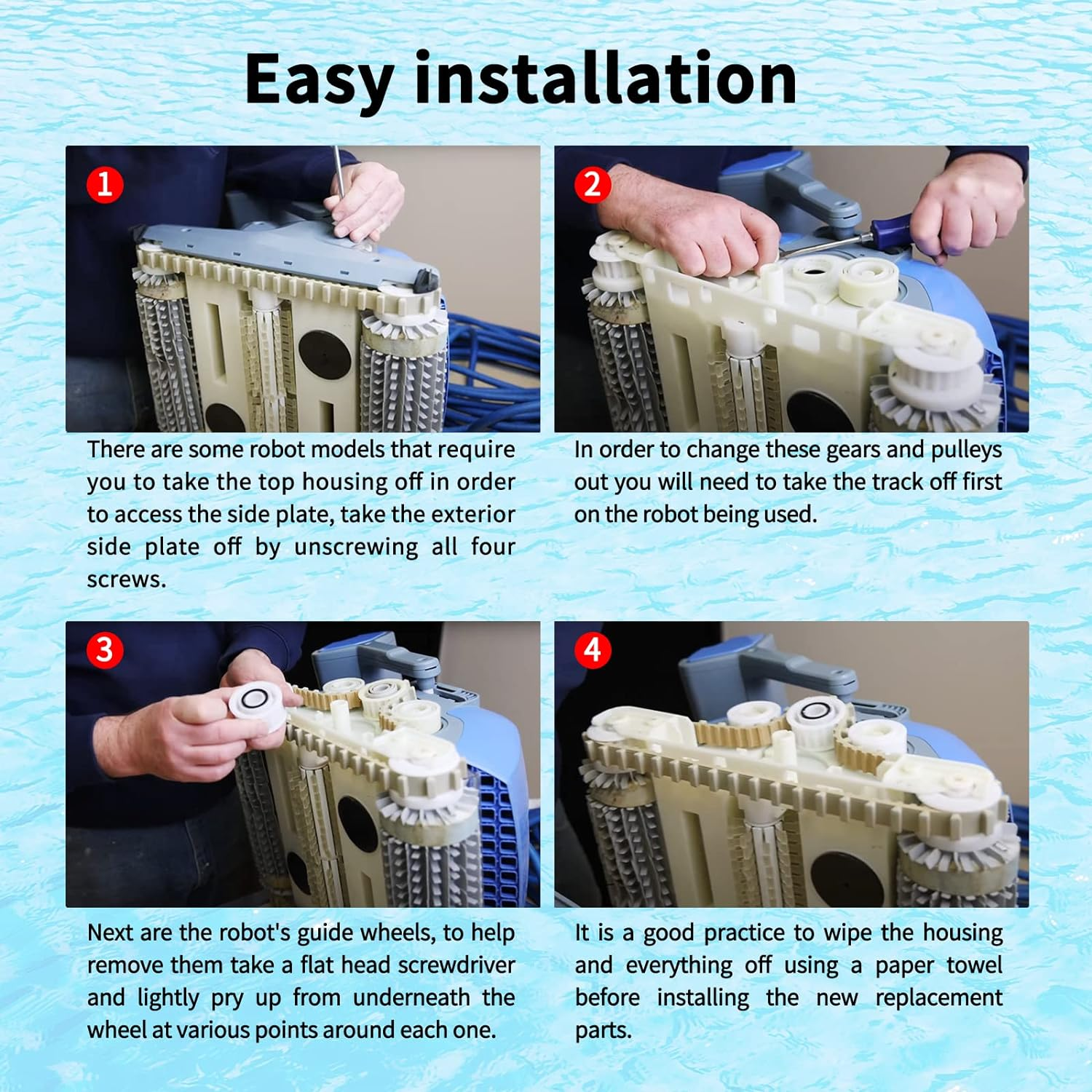 Upgrade 4 Pack Guide Wheels with 2 Pully Gears,Part Numbe 3884997-R6,Replacement for Dolphin,Nautilus CC plus Premier Pool Cleaner Accessories