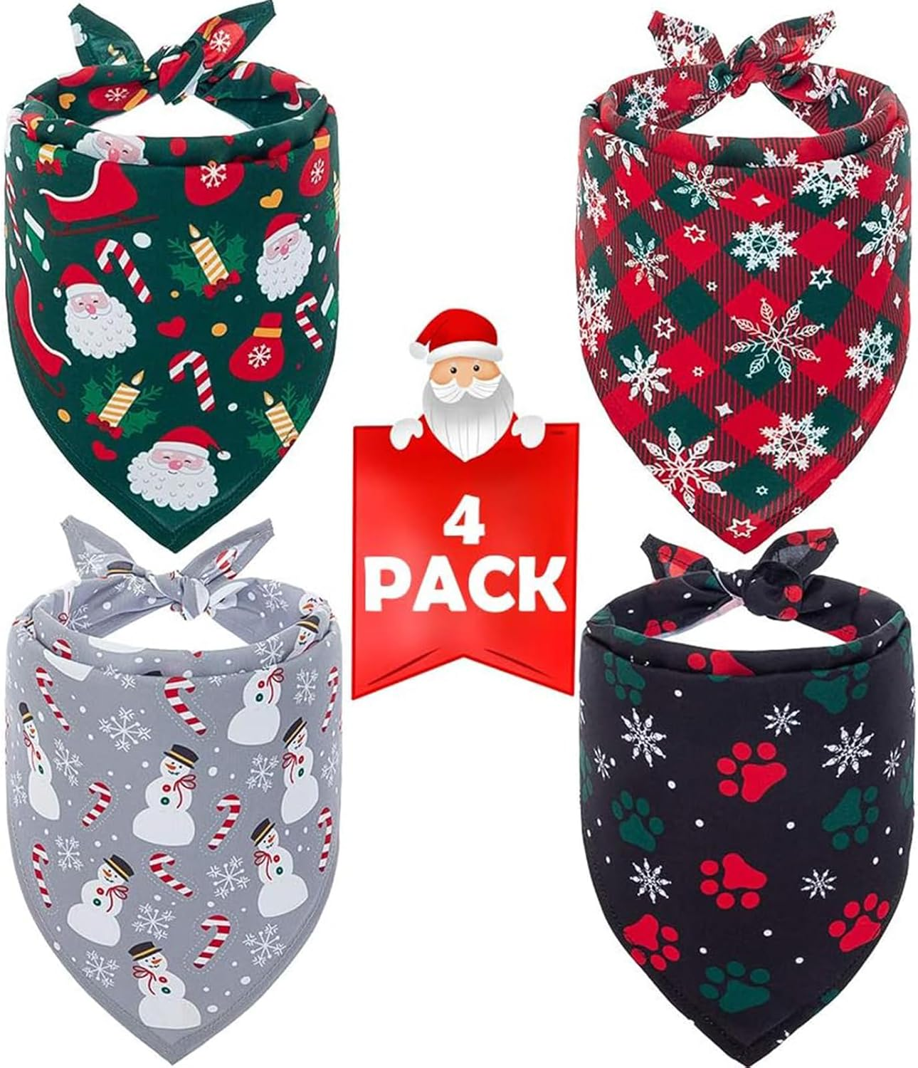 SCENEREAL Christmas Dog Bandana 4 Pack - Soft and Breathable Pet Triangle Scarf Bibs, Full of Chirstmas Element Patterns, for Dogs and Cats image number 6