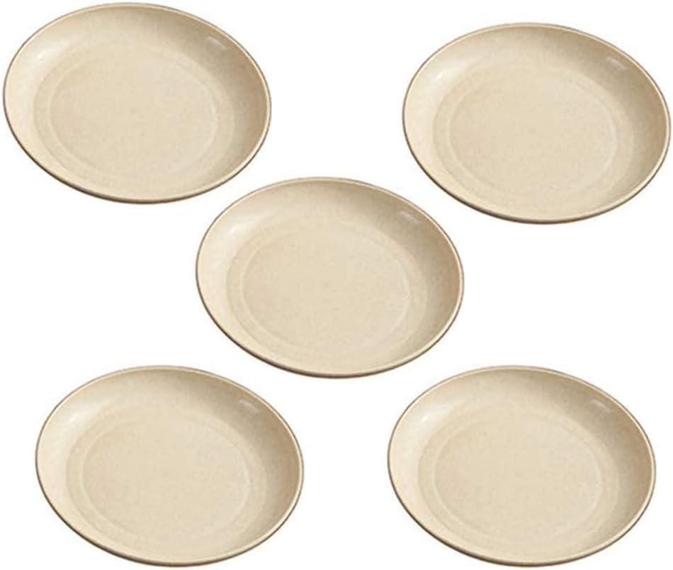 ZGWANSUI 15Cm Wheat Straw Appetizer Plates, Unbreakable Small Dessert Plates Set of 5, Lightweight round Dishes Tableware, Reusable Flat Dinner Platters for Snack, Fruits, Noodles (Beige)