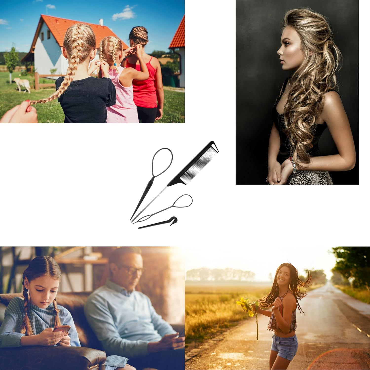 4 Piece Hair Braiding Tool Kit Professional Hair Styling Set for Perfect Braids, Includes Hook, Comb, Clips, and Accessories Ideal for Beginners and Expert (Black) image number 2