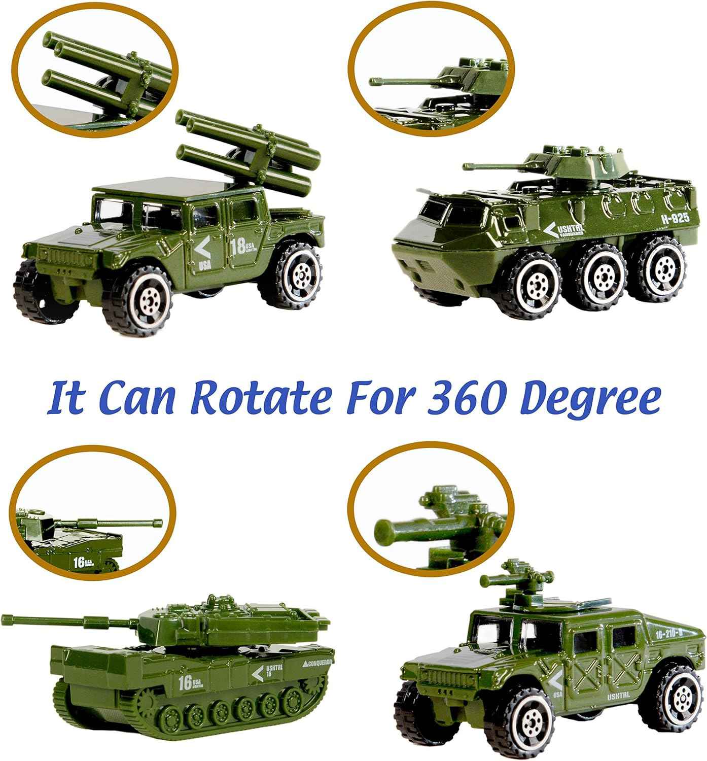 Die-Cast Military Vehicles6 Pack Assorted Alloy Metal Army Vehicle Models Car Toysmini Army Toy Tankjeeppanzeranti-Air Vehicleattack Helicopterscout Helicopter Playset for Kids Toddlers Boys image number 6