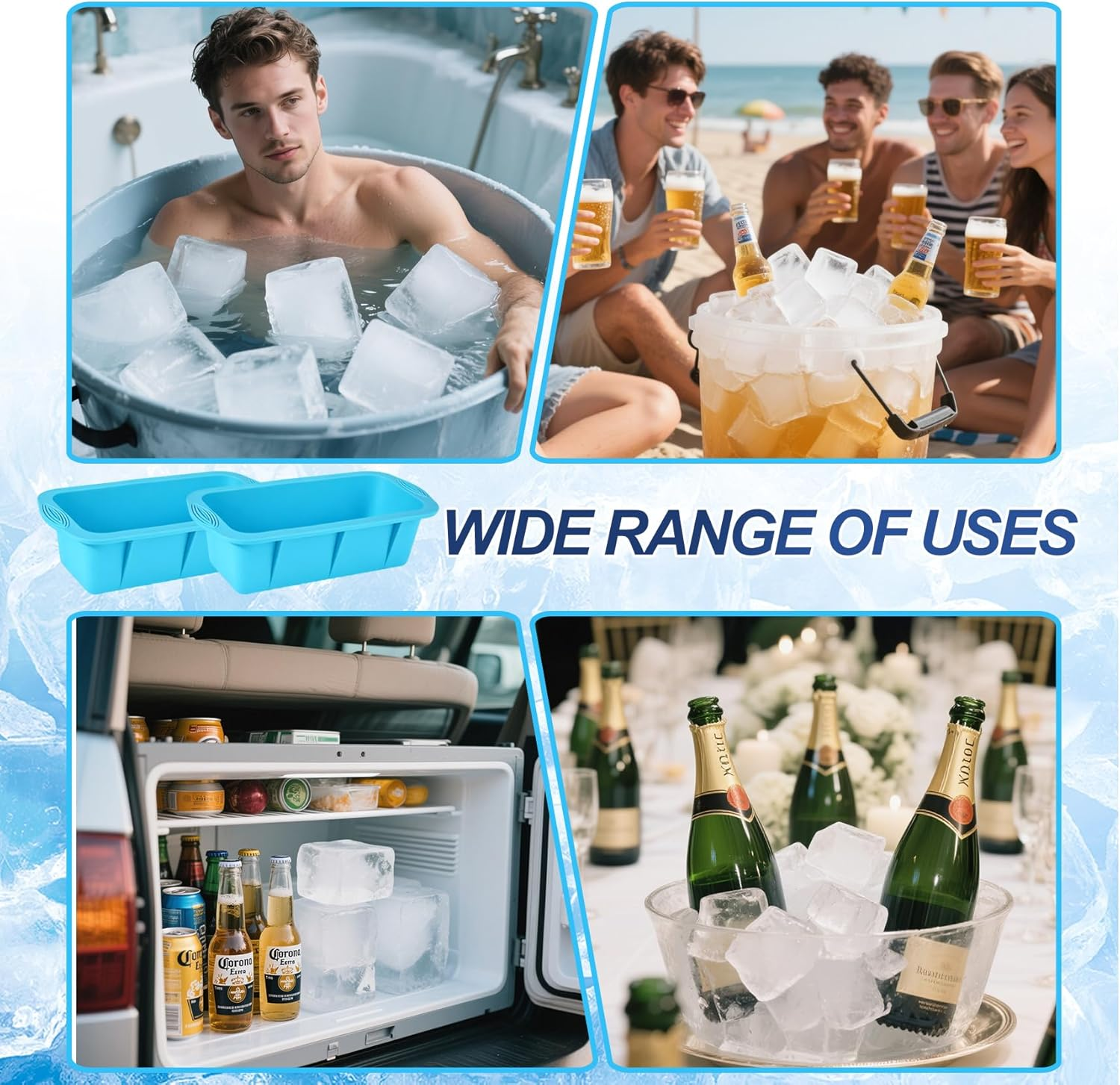 XXL Ice Block Moulds Set of 4 with Premium Silicone - Reusable 2 Kg Mega Ice Cube Trays for Ice Bathing, Cooling Systems & Freezer image number 1