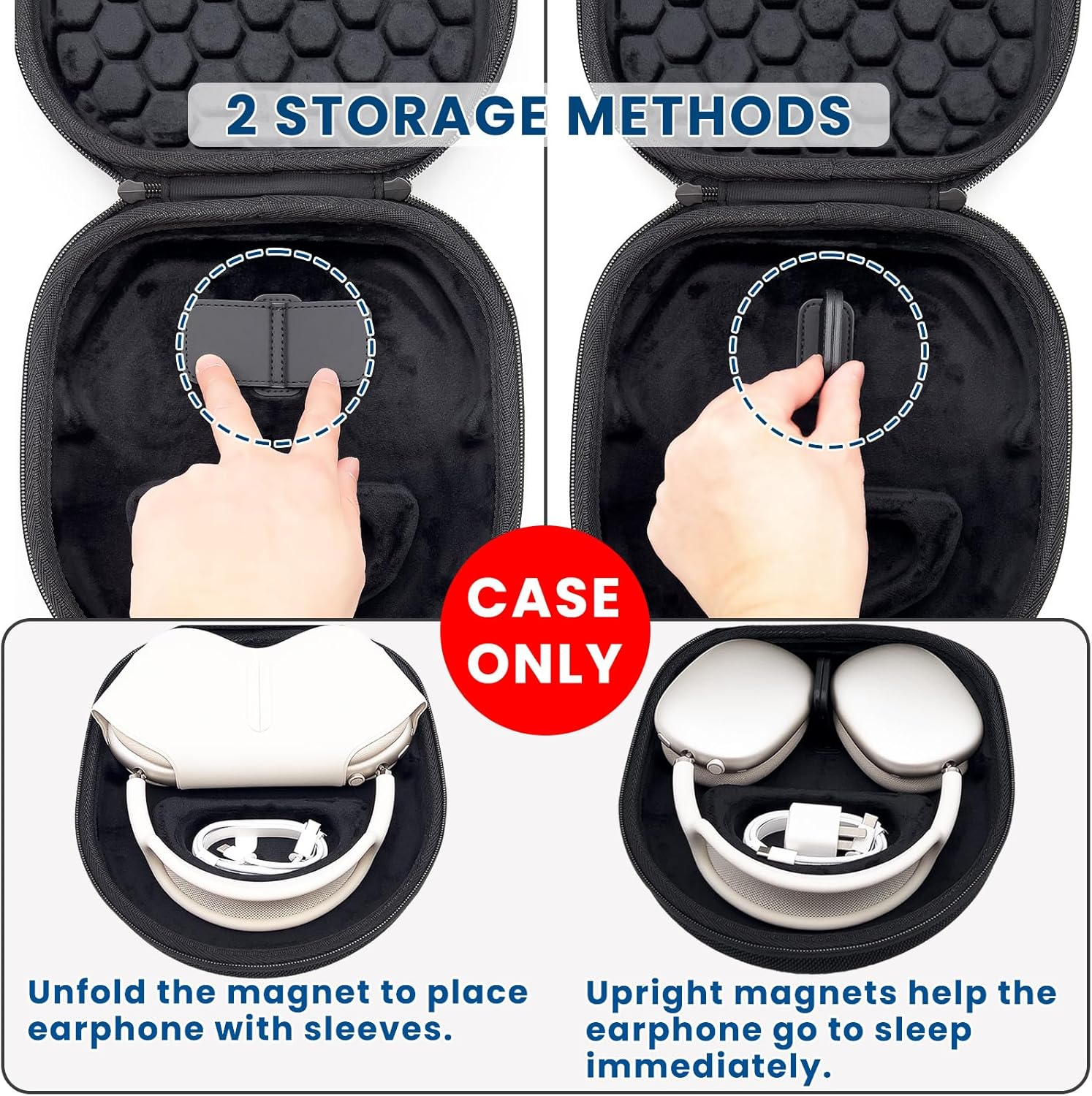 Smart Case for Airpods Max 2024 2020, Hard Travel Storage Case Supports Auto Wake Sleep Mode, Portable Organizer Bag for Apple Airpods Max, Charger and Accessories image number 1