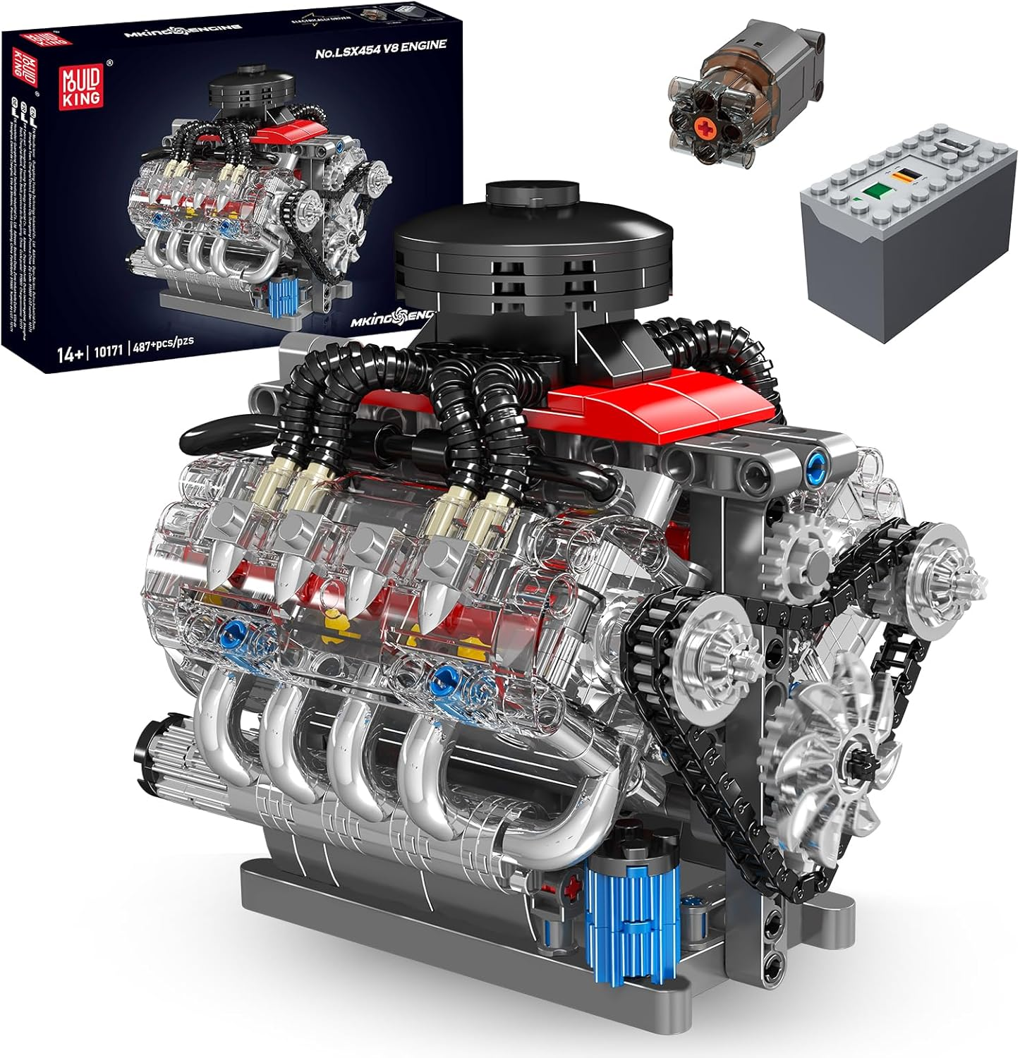Mould King 10171 V8 Engine Car Building Kit - LSX454 V8 Engine Model Kit That Works with Motor (487 Pieces) - Collectible STEM Toy for Kids & Adults 8+ image number 5