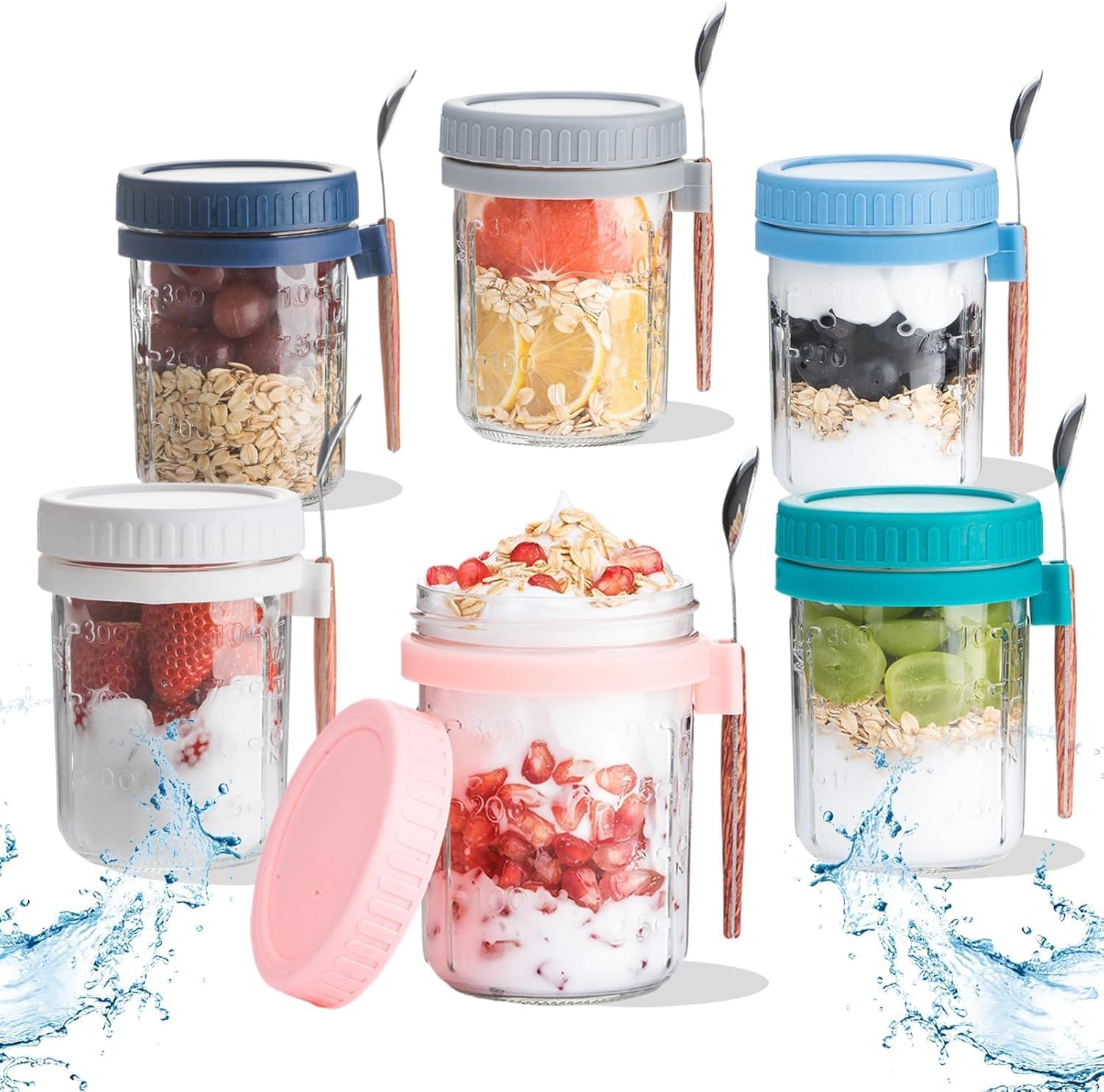 6 Pack Overnight Oats Containers with Lids and Spoons, 16 Oz Mason Jars with Removable Separate Compartments, Airtight and Leak-Proof Glass Jars for Chia Pudding, Yogurt, and Oatmeal image number 3