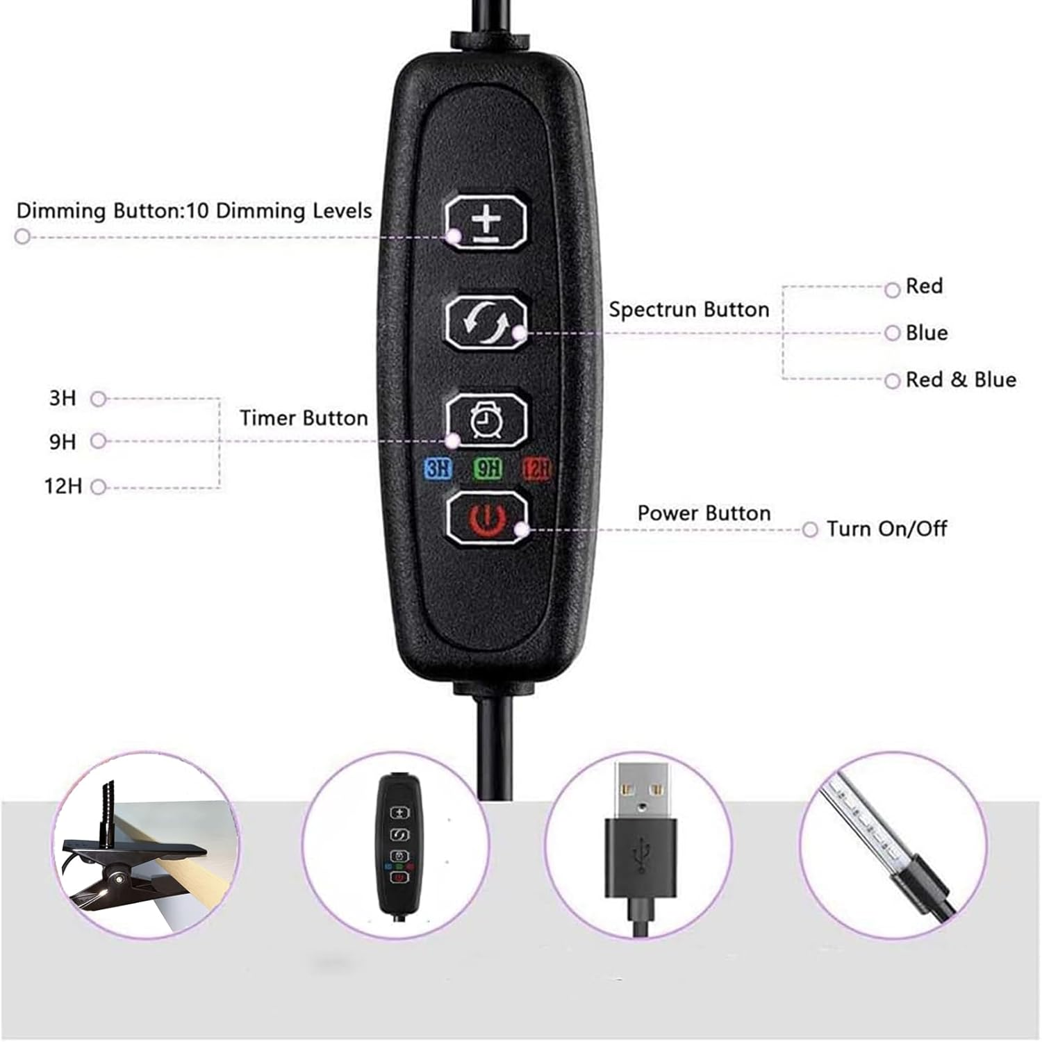 LED Plant Grow Lights for Indoor Plants 20 LED Full Spectrum Plant Lights, 3 Switch Modes, 3/9/12H Timer, 9 Dimmable Brightness Growth Lamp for Indoor Succulent, Vegetables image number 3