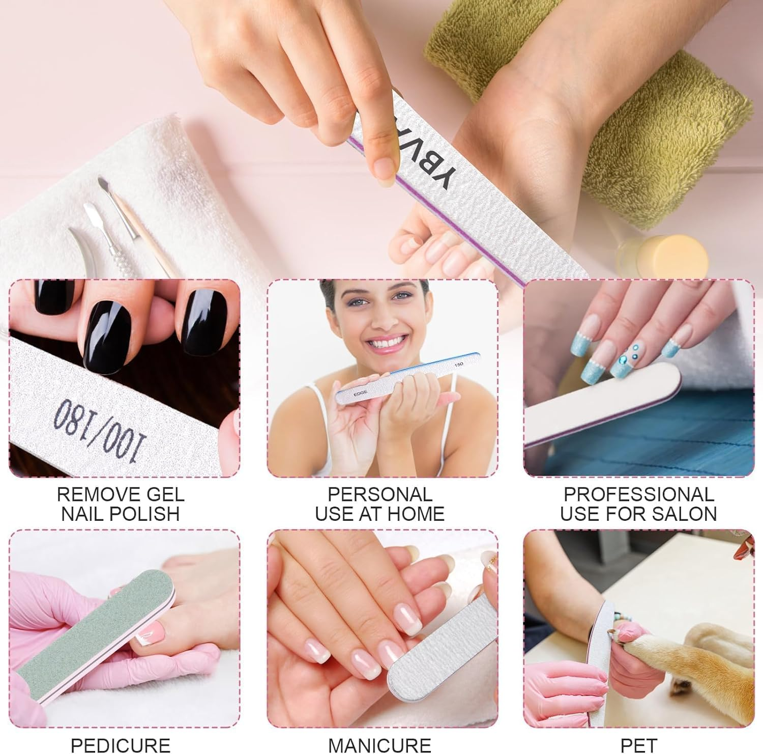 YBVABE Nail File and Buffer, 7Pack Emery Boards Nail File Set Professional Nail Buffer File Block Nail Buffer Washable Double Sided for Acrylic/Natural/Gel Nails (100/180 /150/220/240/280/1000/4000 Grit) image number 4