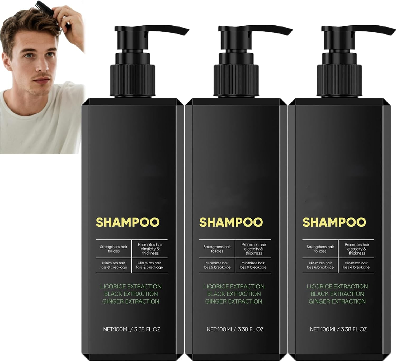 Activator Shampoo for Men, Hair Thickening Shampoo, Prevent Loss, Repair, Smooth and Strengthen Hair, Keep in Good Condition, Maintaining Healthy, Improve Thinning Hair (3Pcs) image number 4