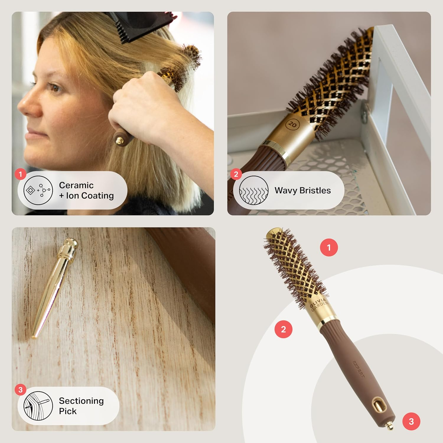 Olivia Garden Expert Blowout Shine &ndash; Gold & Brown - 20 - Ceramic Coated round Brush for Smooth Blowout, Frizz-Free Hair & Radiant Shine