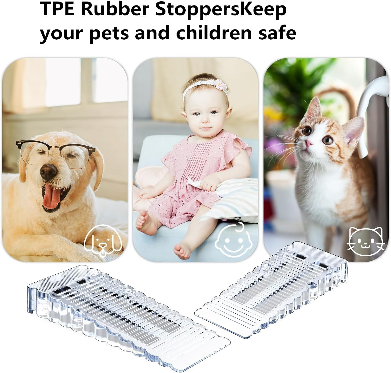 Transparent Rubber Door Stops, 4 Pcs Wedges for Bottom of Door, Heavy Duty Door Stoppers Protect Your Walls and Floors image number 4