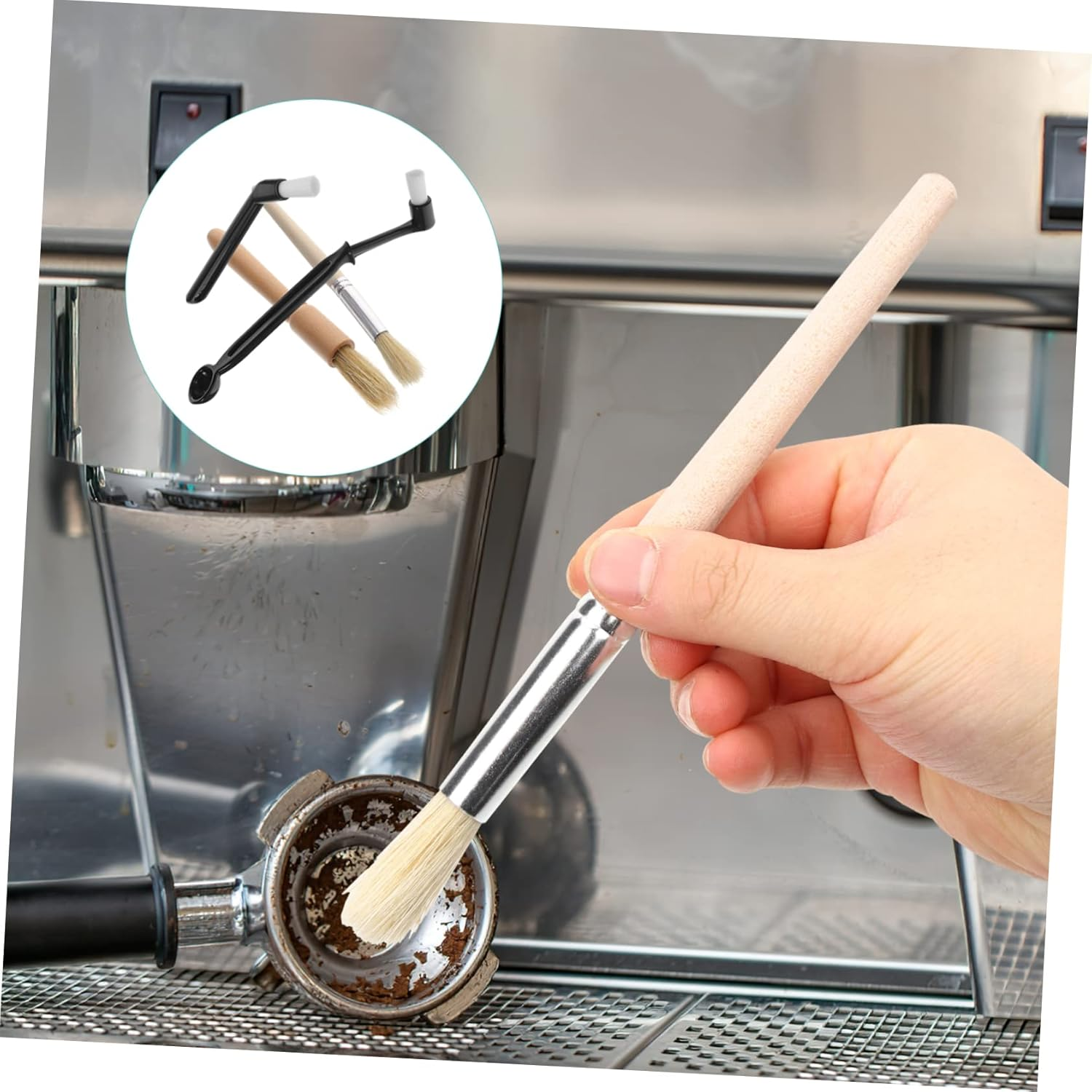 KICHOUSE 3 Sets Espresso Maker Brush Machine Cleaning Brush for Espresso Machine Long Handle for Tea Powder Sugar Baking Powder