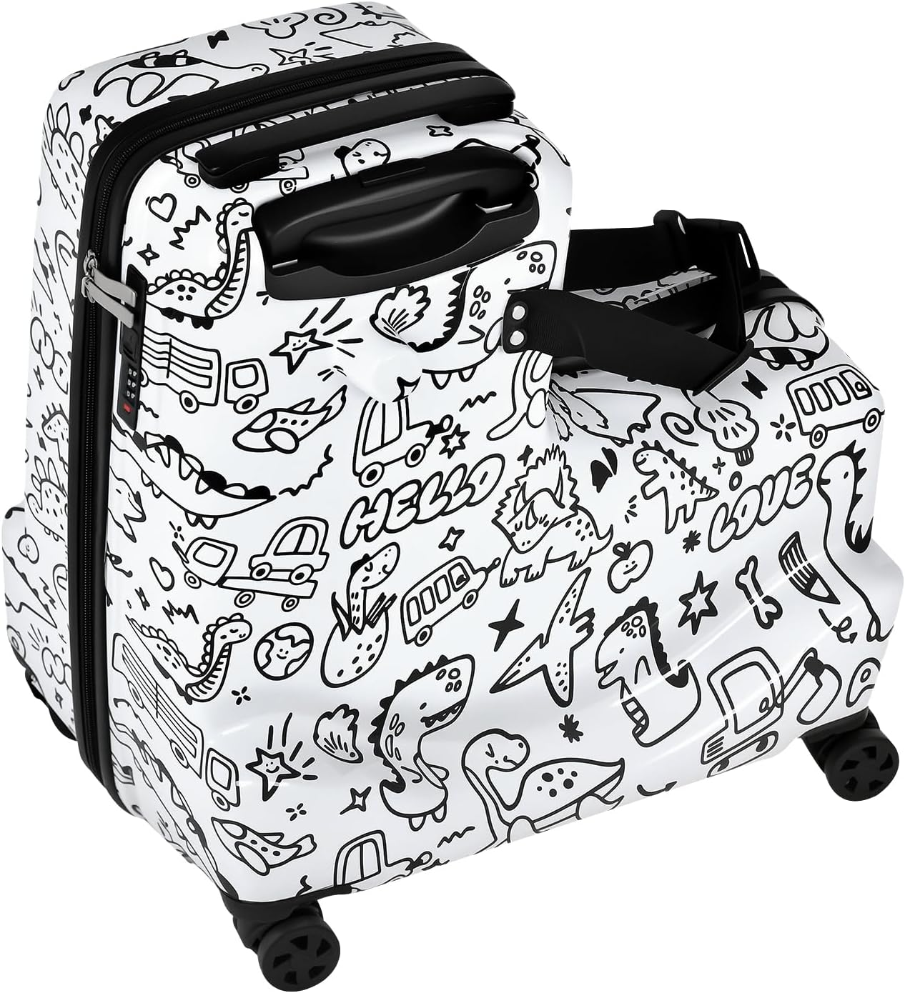 Ausadom Kids Ride on Luggage with DIY Coloring, Durable Lightweight Carry on Travel Suitcase with Spinner Wheels image number 6