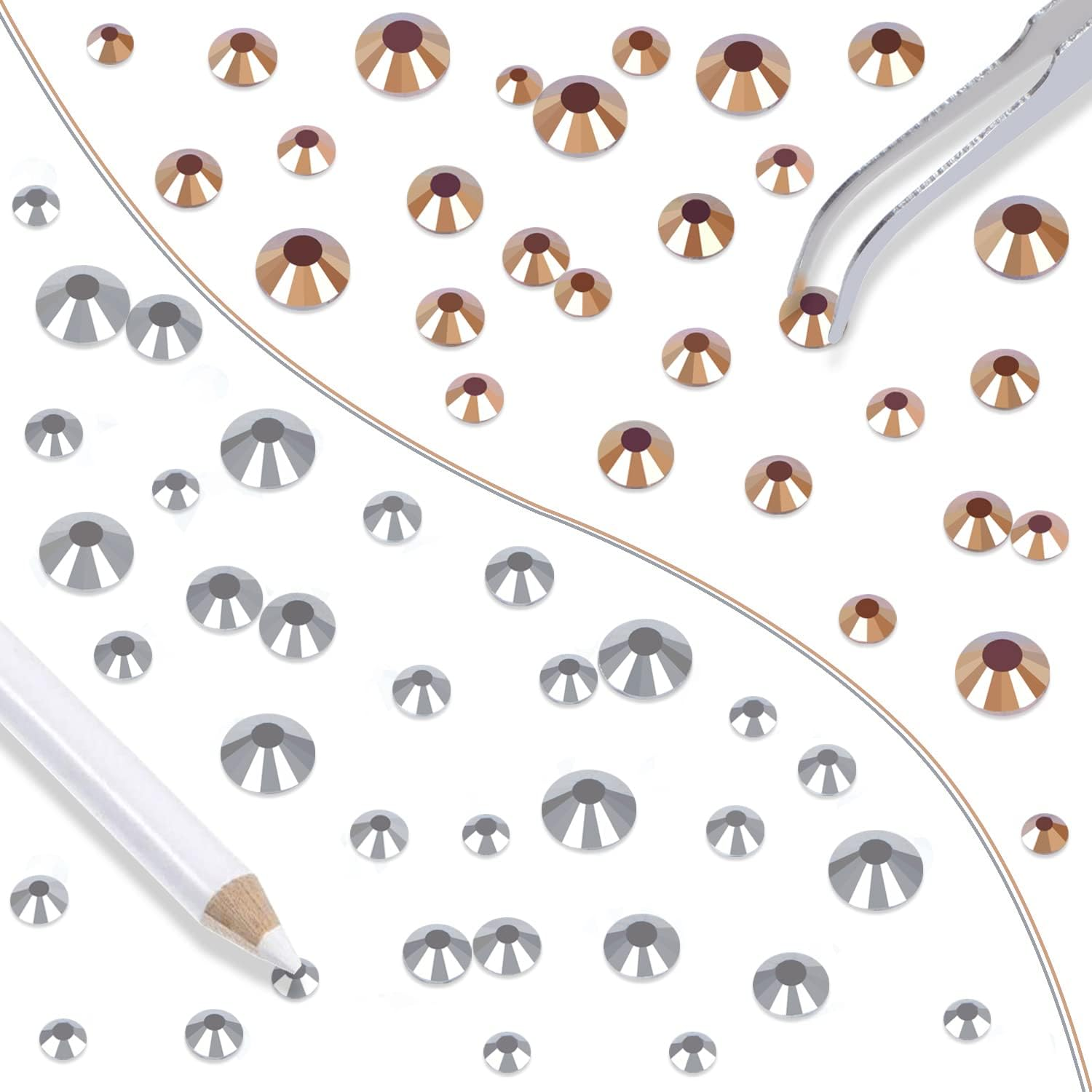 Lpbeads 6400 Pieces Metallic Rose Gold and Metallic Silver Hotfix Rhinestones Flat Back 5 Mixed Sizes Crystal round Glass Gems with Tweezers and Picking Rhinestones Pen - Aquamarine Ab image number 6