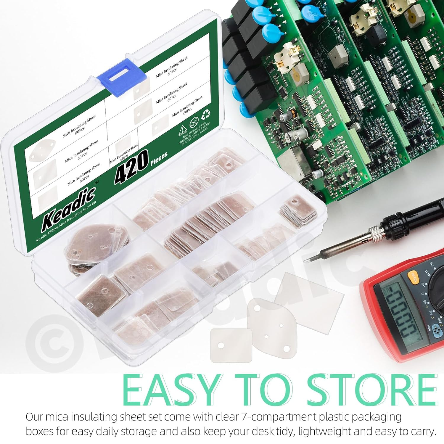 Keadic 420Pcs 7 Style Mica Insulating Sheet Assortment Set, TO-220, TO-3P, TO-3P11, TO-3PL, To-3 Transistor Insulator Pads Thermal Insulation Repair Parts for Lighting Electronics image number 4