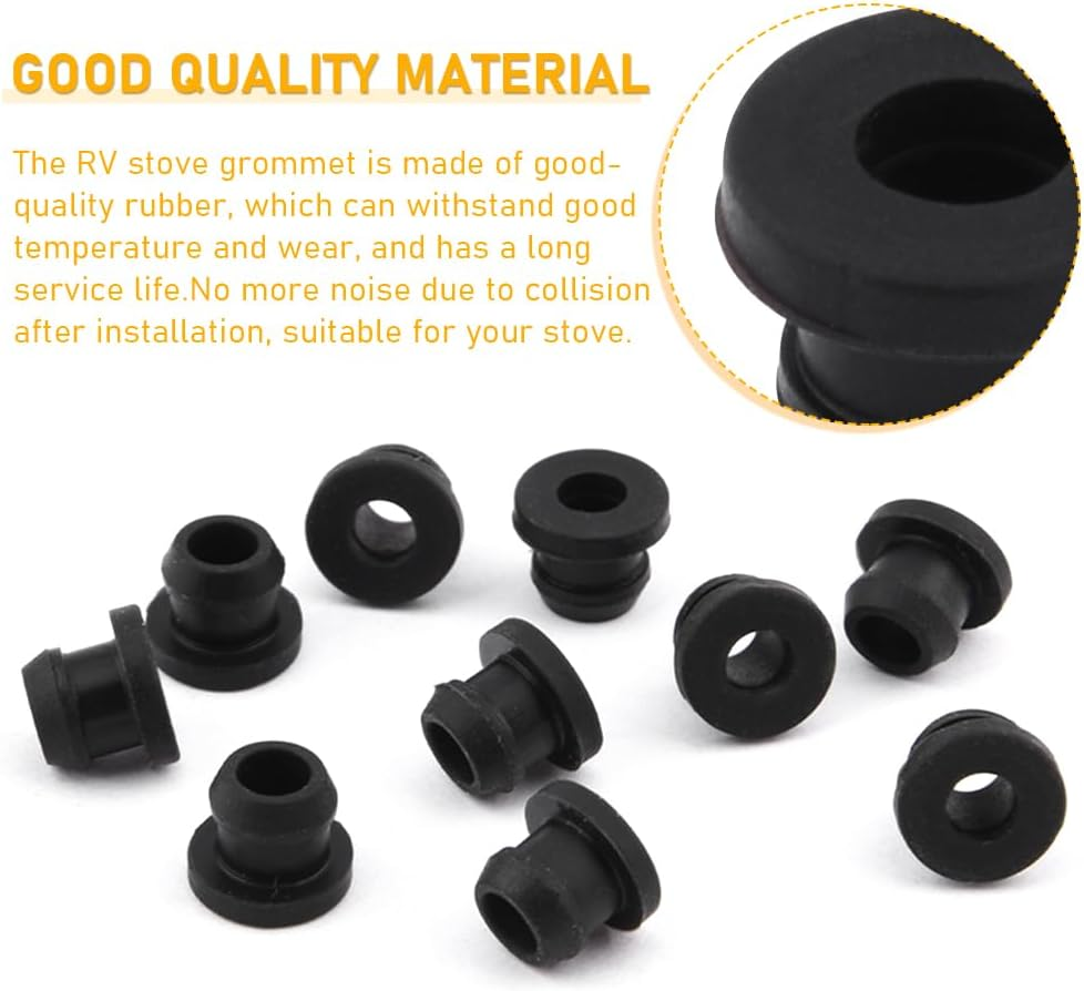 10Pcs RV Stove Grommet Kit, Closed Rubber Hole Plug, Heat Resistant Stove Parts Grommets Rubber Grommet Kit, Stove Protector Range Burner Grate Rubber Feet Pad(Black) image number 1