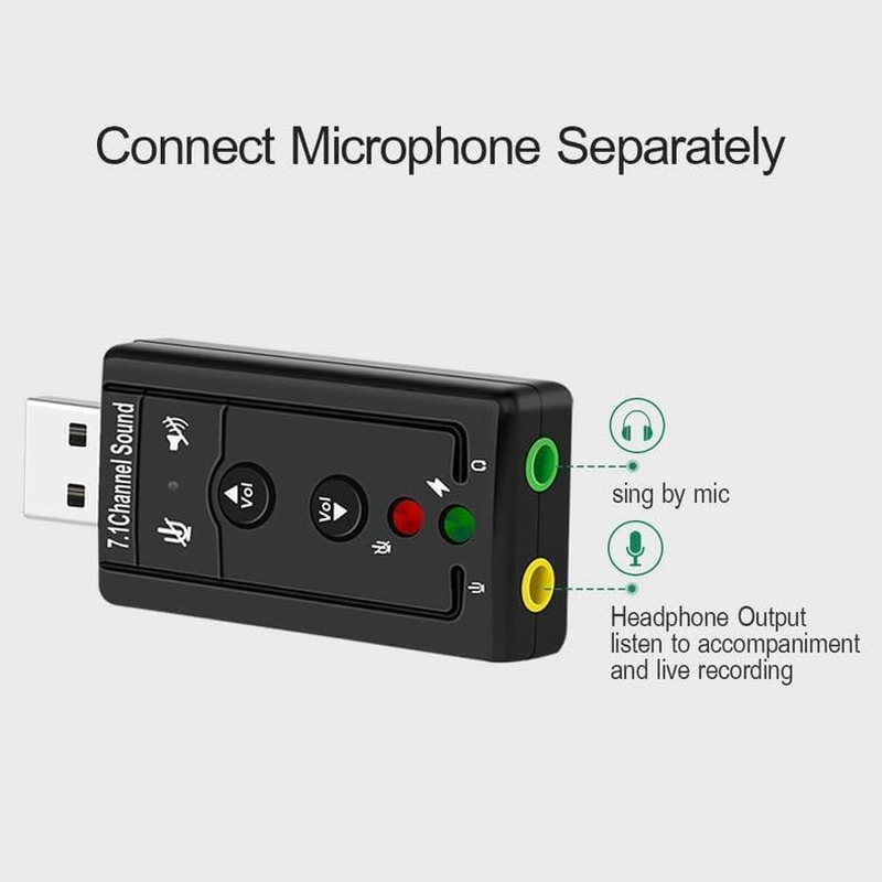 USB 2.0 Sound Card 7.1 3D External Audio Adapter Volume Control Function Keys Microphone Black for Computer Notebook Tablet PC Laptop image number 5