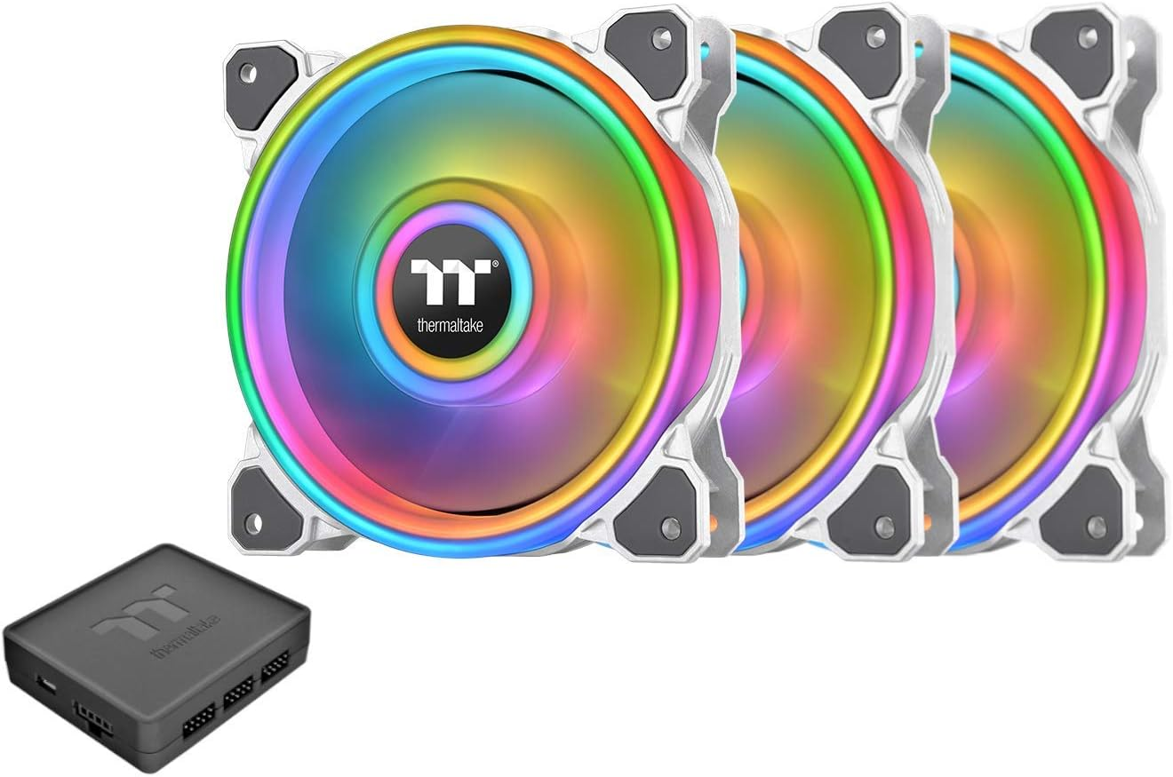 Thermaltake Riing Quad 120Mm 16.8 Million RGB (Alexa, Razer Chroma Sync-Able), 4 Light Rings 54 Addressable LED, 9 Blades Hydraulic Bearing Case/Rad Fan (NO Controller),1-Pack, CL-F088-PL12SW-C, Black