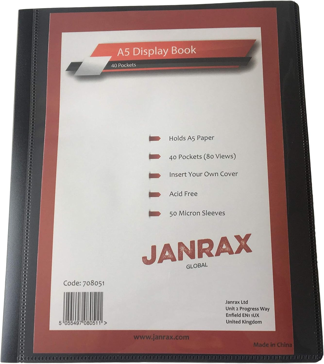 Janrax A5 Presentation Display Book, 40 Pockets (80 Views)