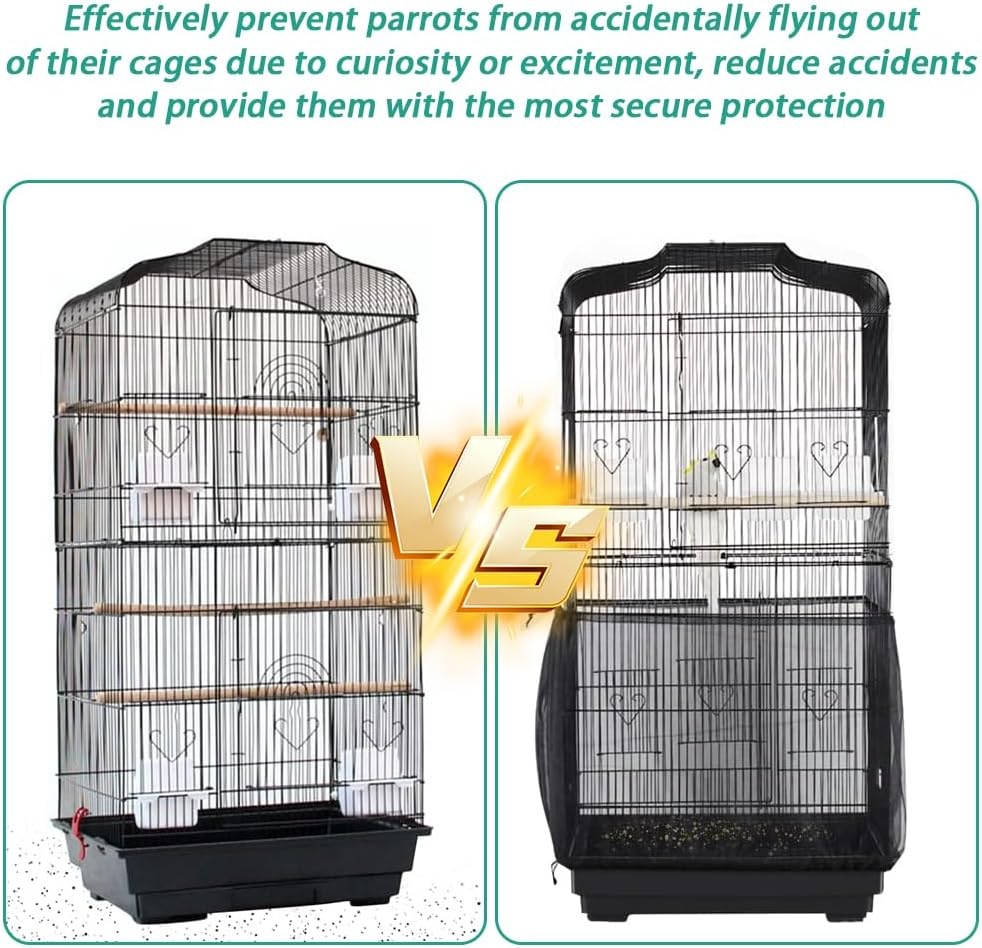 Large Bird Cage Net, Bird Cage Seed Catcher, Adjustable Bird Cage Cover, Soft Airy Mesh Net, Birdcage Skirt Guard for Parrot Parakeet Macaw round Square Cages, 59-87X16Inch, Black