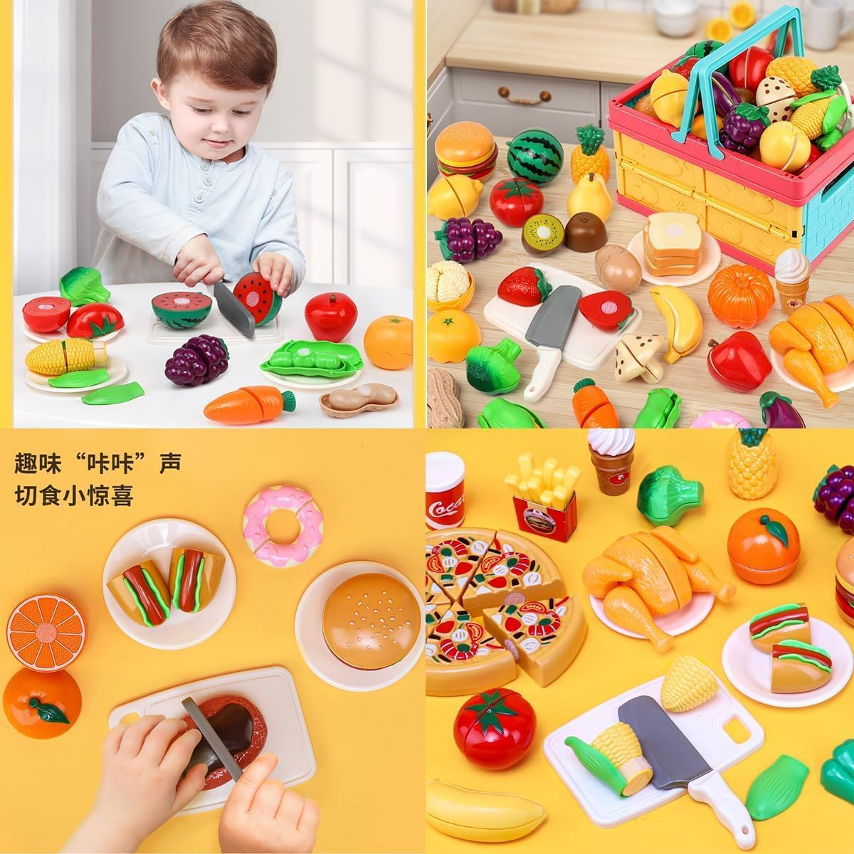 Fohouse Play Food Toy Set for Kids Kitchen - Shopping Basket with Cutting Fruit & Vegetables Accessories, Pretend Food Kitchen Toys Accessories, Pretend Food Toys for Toddlers Boys Girls Gift image number 6
