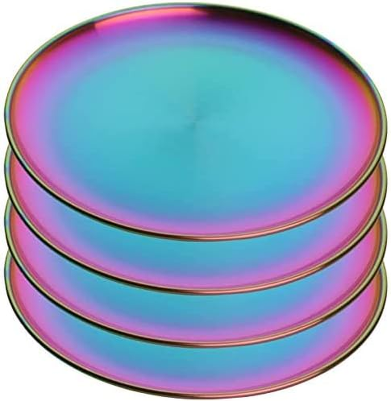 Stainless Steel Rainbow Plate Metal Plate 30 Cm Camping Serving Salad Plate Kid Tableware Set for 4 image number 3