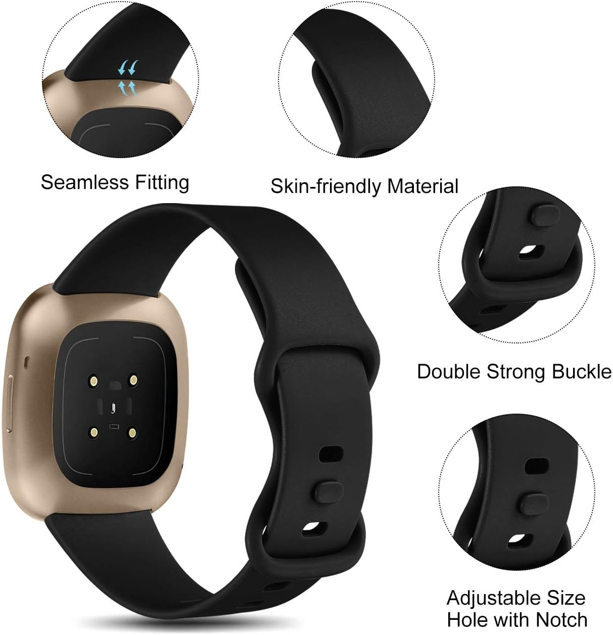 Ouwegaga Compatible with Fitbit Sense/Fitbit Versa 3/Fitbit Sense 2/Fitbit Versa 4 Bands for Women Men, Soft TPU Sport Replacement Waterproof Wristbands for Sense/Sense 2/Versa 3/Versa 4 Smartwatch