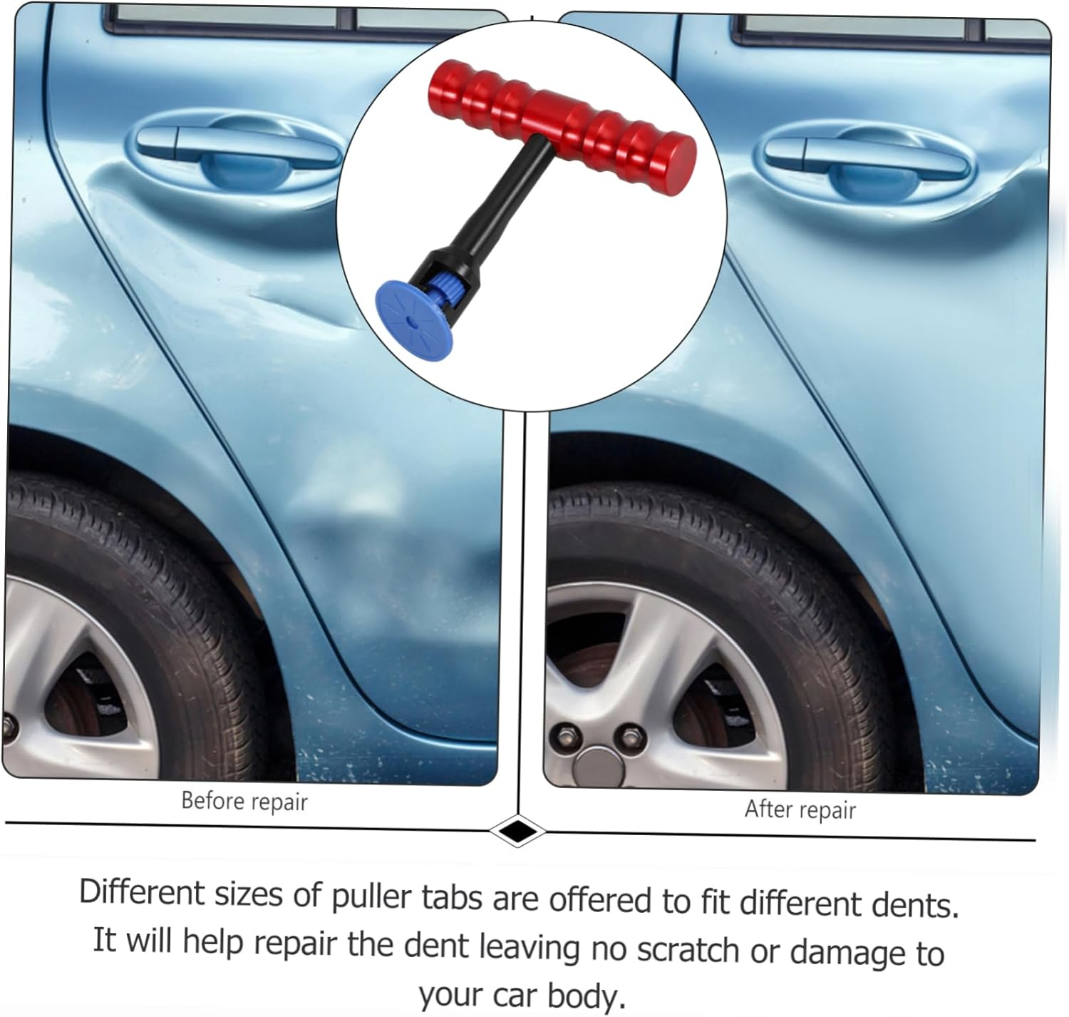 PLAFOPE T-Handle Dent Puller and Dent Remover Tool Set for Automotive Body Repair with Mini T-Bar and 18 Puller Tabs for Sturdy Grip Design for Efficient Hail Damage Fixing image number 6